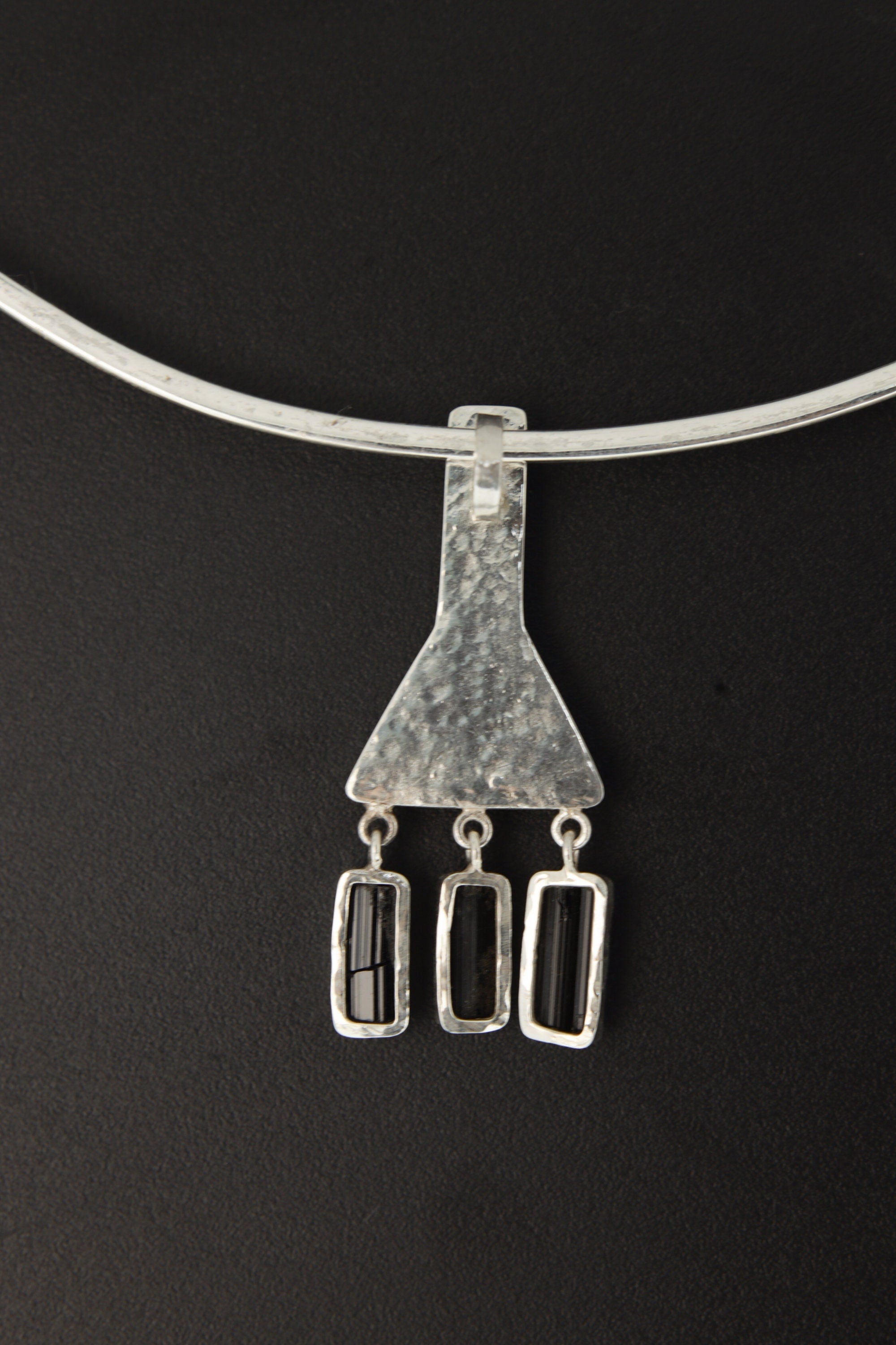 Lunar Eclipse Pendant with Blue Moonstone & Black Tourmaline - Sterling Silver - Polished Charm Talisman Throat/Root Chakras