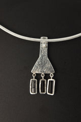 Lunar Eclipse Pendant with Blue Moonstone & Black Tourmaline - Sterling Silver - Polished Charm Talisman Throat/Root Chakras