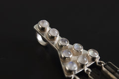 Lunar Eclipse Pendant with Blue Moonstone & Black Tourmaline - Sterling Silver - Polished Charm Talisman Throat/Root Chakras