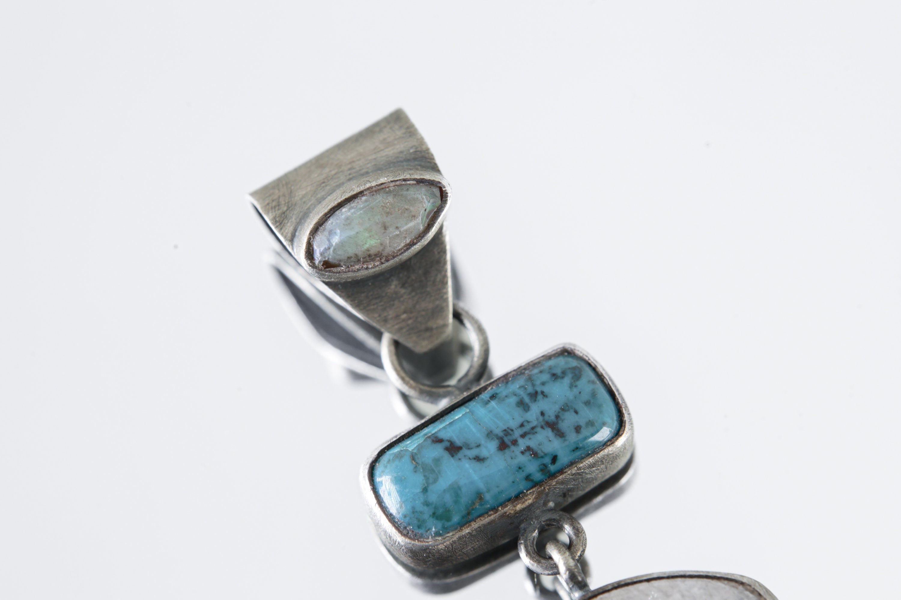 Ethereal Gaze Opal Gemstone - Sterling Silver Pendant -Oxidized Finish & Brush Textured