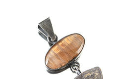 Golden Gleam Rutile & Dravite Brown Tourmaline - Sterling Silver Pendant - Brush Textured - Oxidized Finish