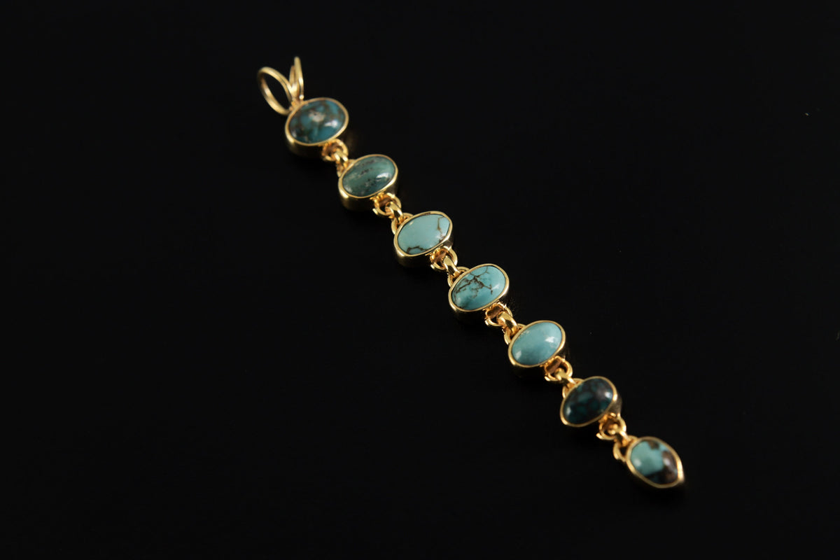 Gold-Plated Sterling Silver Turquoise Pendant: 7-Stone Cascade Amulet