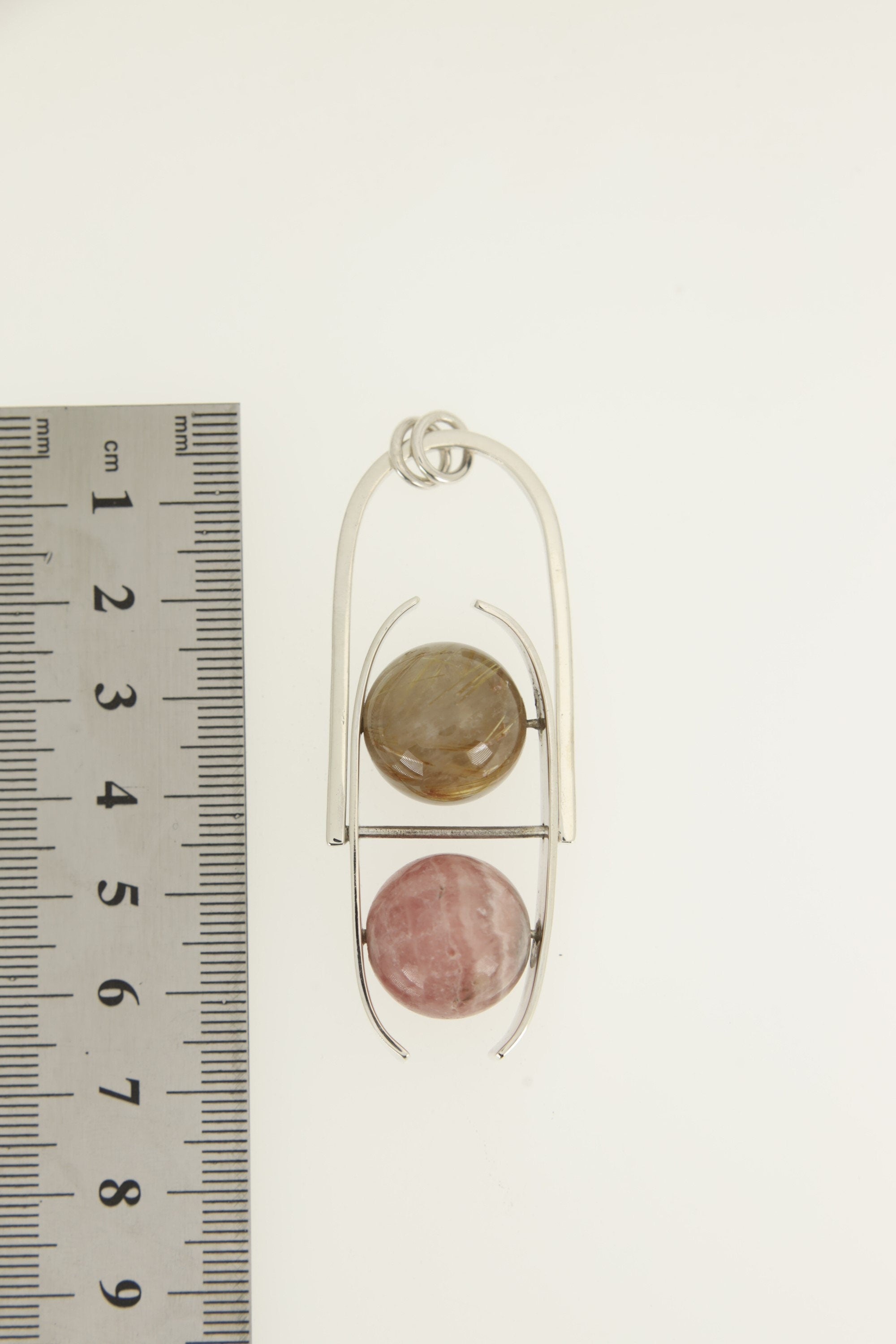 Rhodochrosite Golden Rutile Sphere Pendant: Sterling Silver Fidget Toy