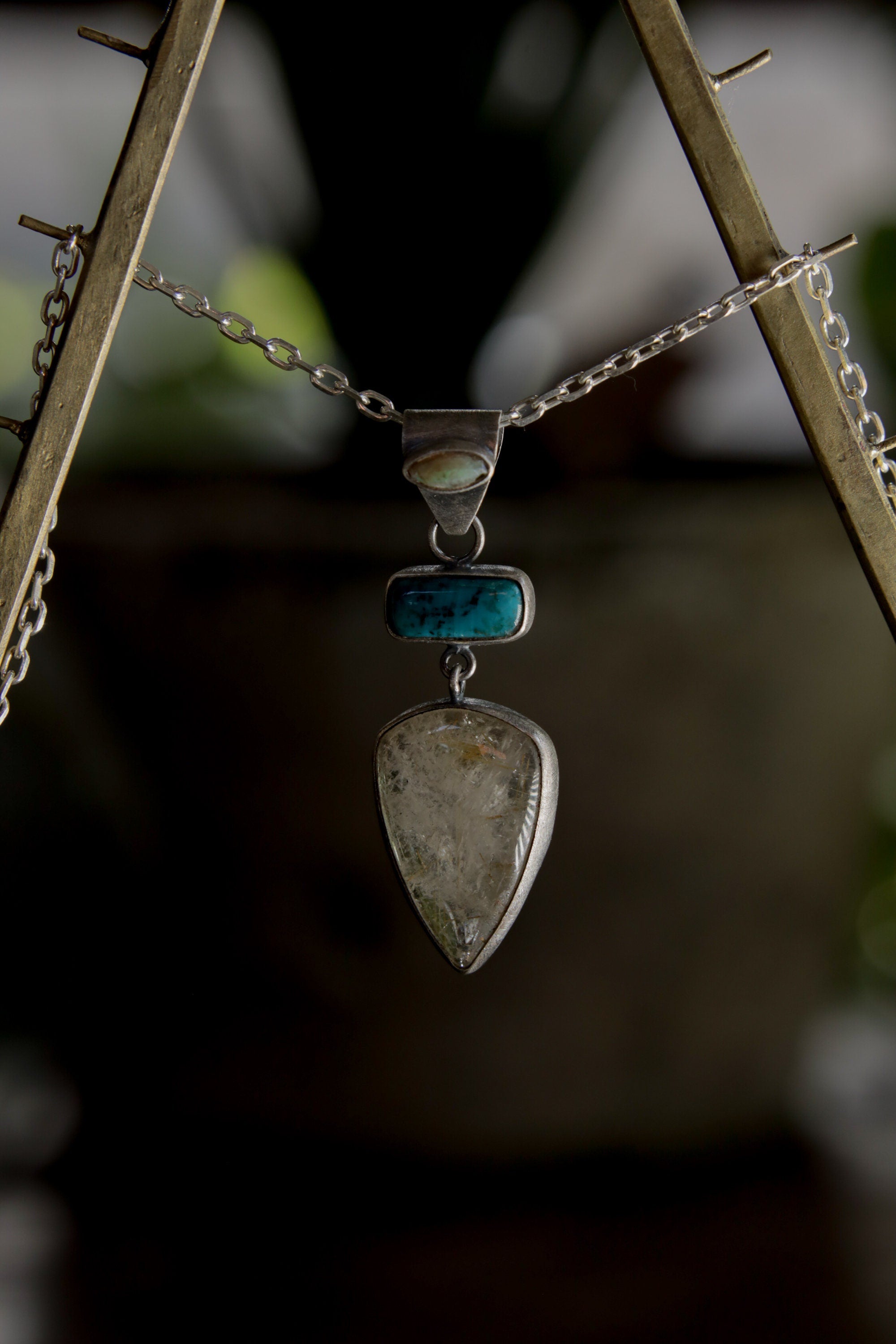 Ethereal Gaze Opal Gemstone - Sterling Silver Pendant -Oxidized Finish & Brush Textured