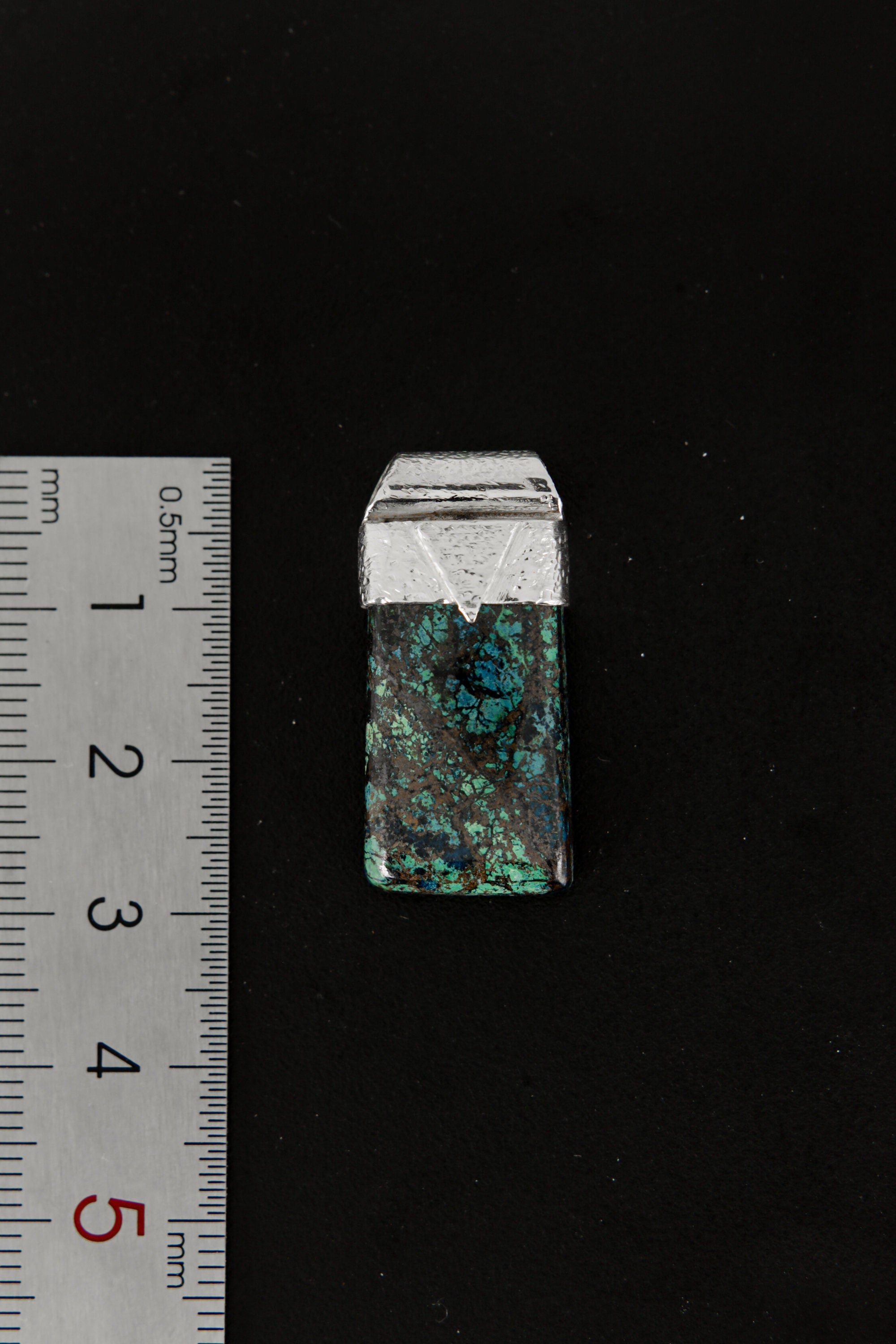 Australian Chrysocolla Cabochon Stack Pendant, Organic Textured 925 Sterling Silver, Throat Chakra, Gemini Zodiac, Communication Strength