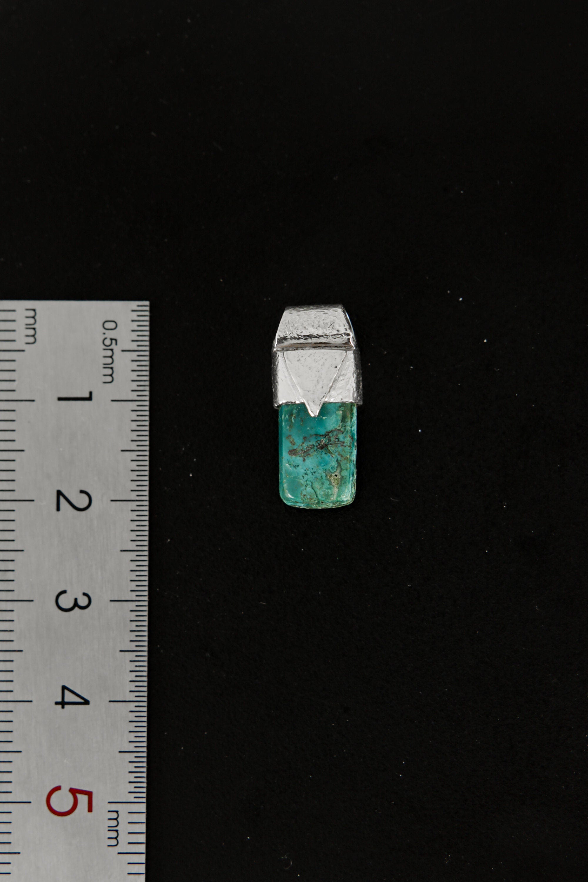 Tiny Australian Chrysocolla Cabochon Stack Pendant, Organic Textured 925 Sterling Silver, Throat Chakra, Virgo Zodiac, Communication