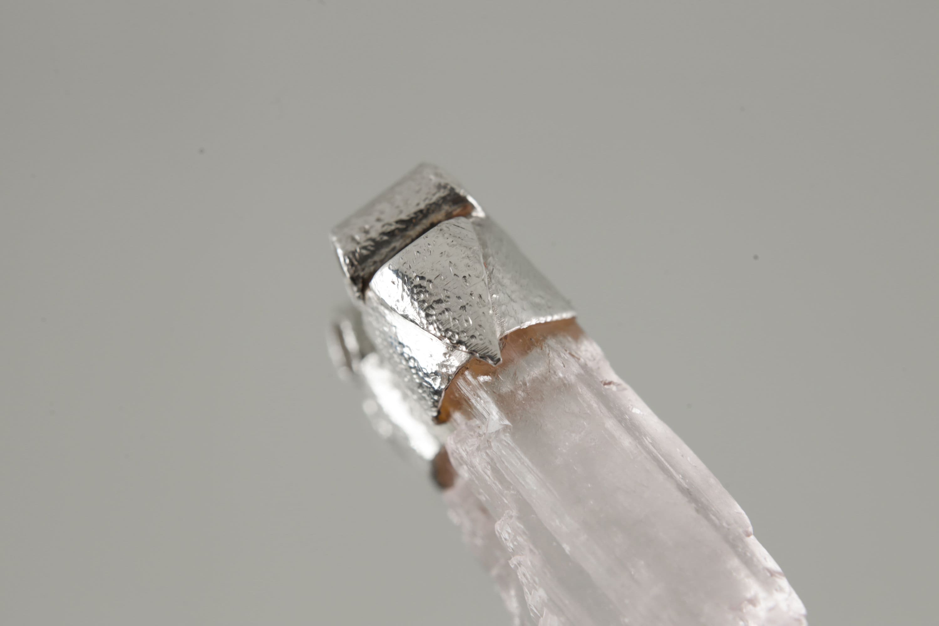 Light Pink Kunzite / Spodumene Specimen - Stack Pendant - Organic Textured 925 Sterling Silver - Crystal Necklace - NO/04