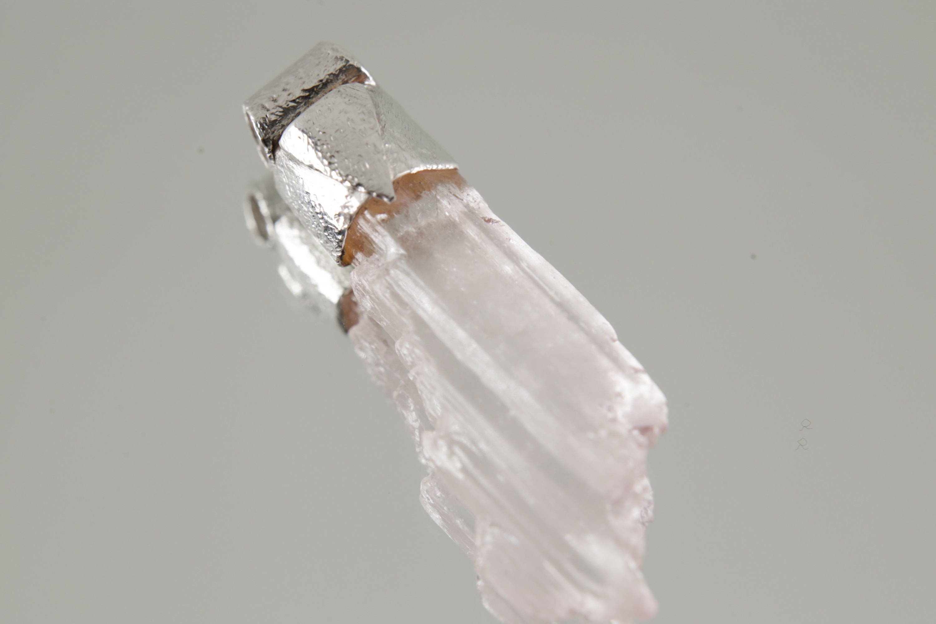 Light Pink Kunzite / Spodumene Specimen - Stack Pendant - Organic Textured 925 Sterling Silver - Crystal Necklace - NO/04