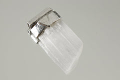 Translucent Selenite Slice Stack Pendant, Organic Textured 925 Sterling Silver, Crown Chakra, Taurus Zodiac, Spiritual Purity and Clarity