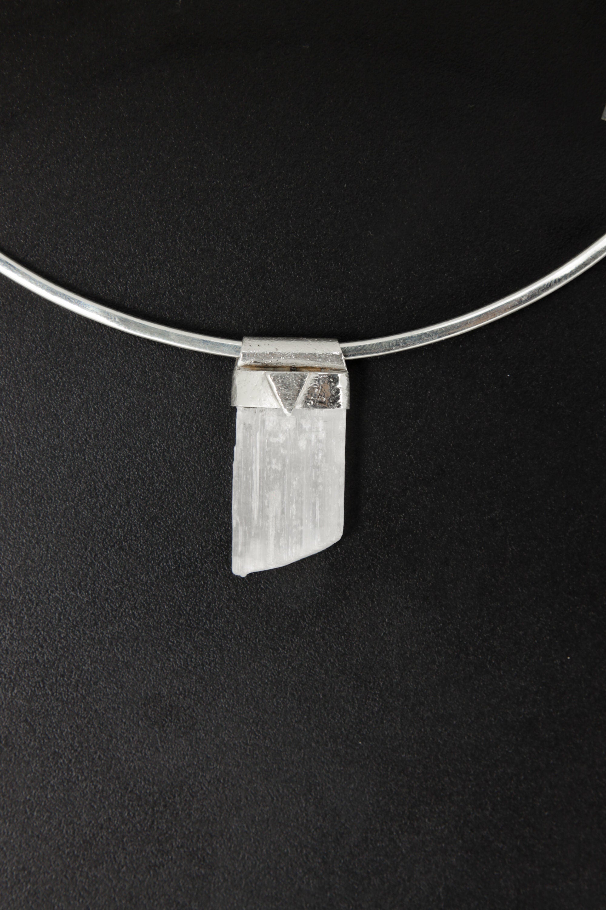 Translucent Selenite Slice Stack Pendant, Organic Textured 925 Sterling Silver, Crown Chakra, Taurus Zodiac, Spiritual Purity and Clarity