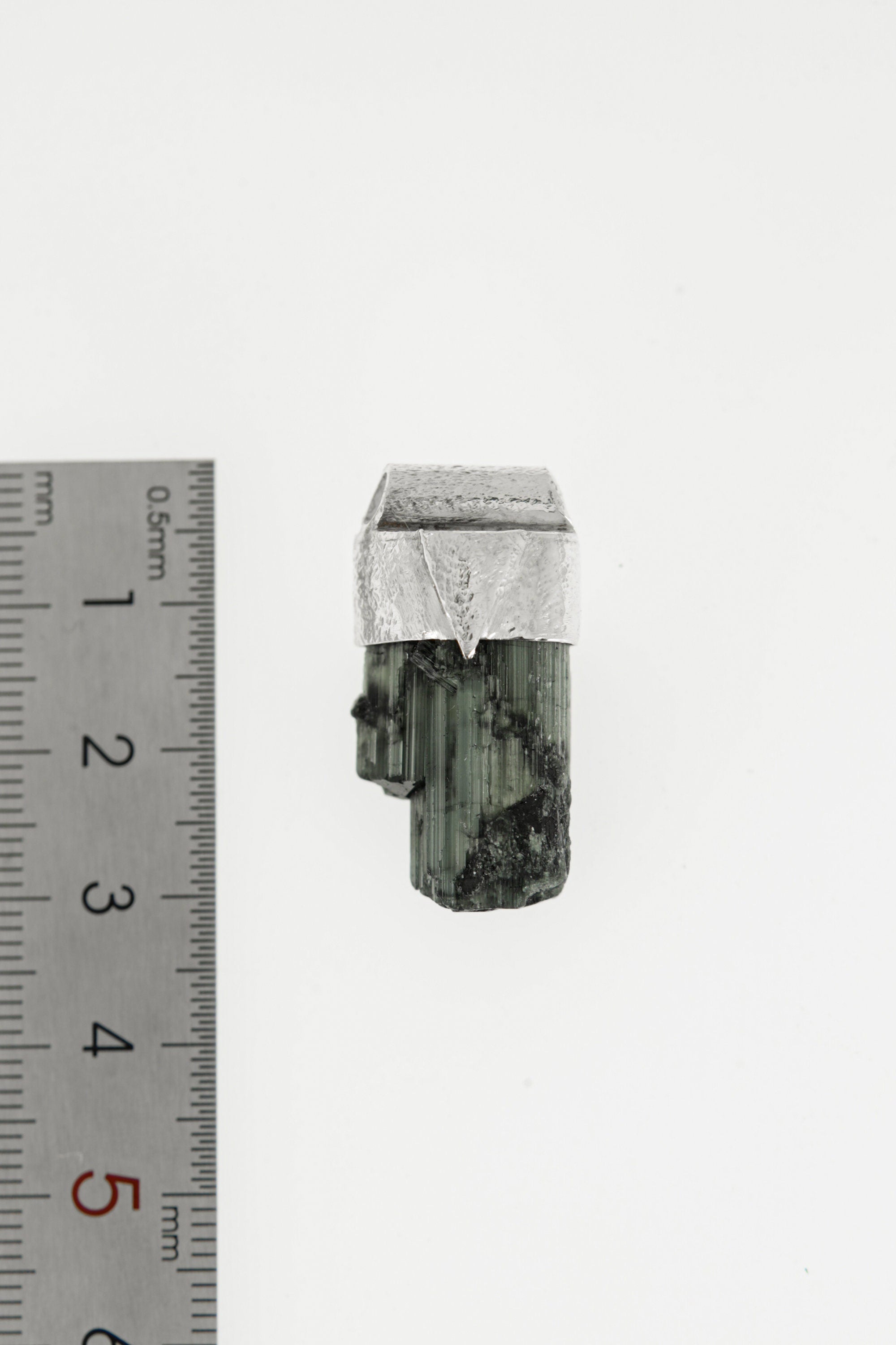 Raw Green Tourmaline Necklace: Sterling Silver Textured Pendant