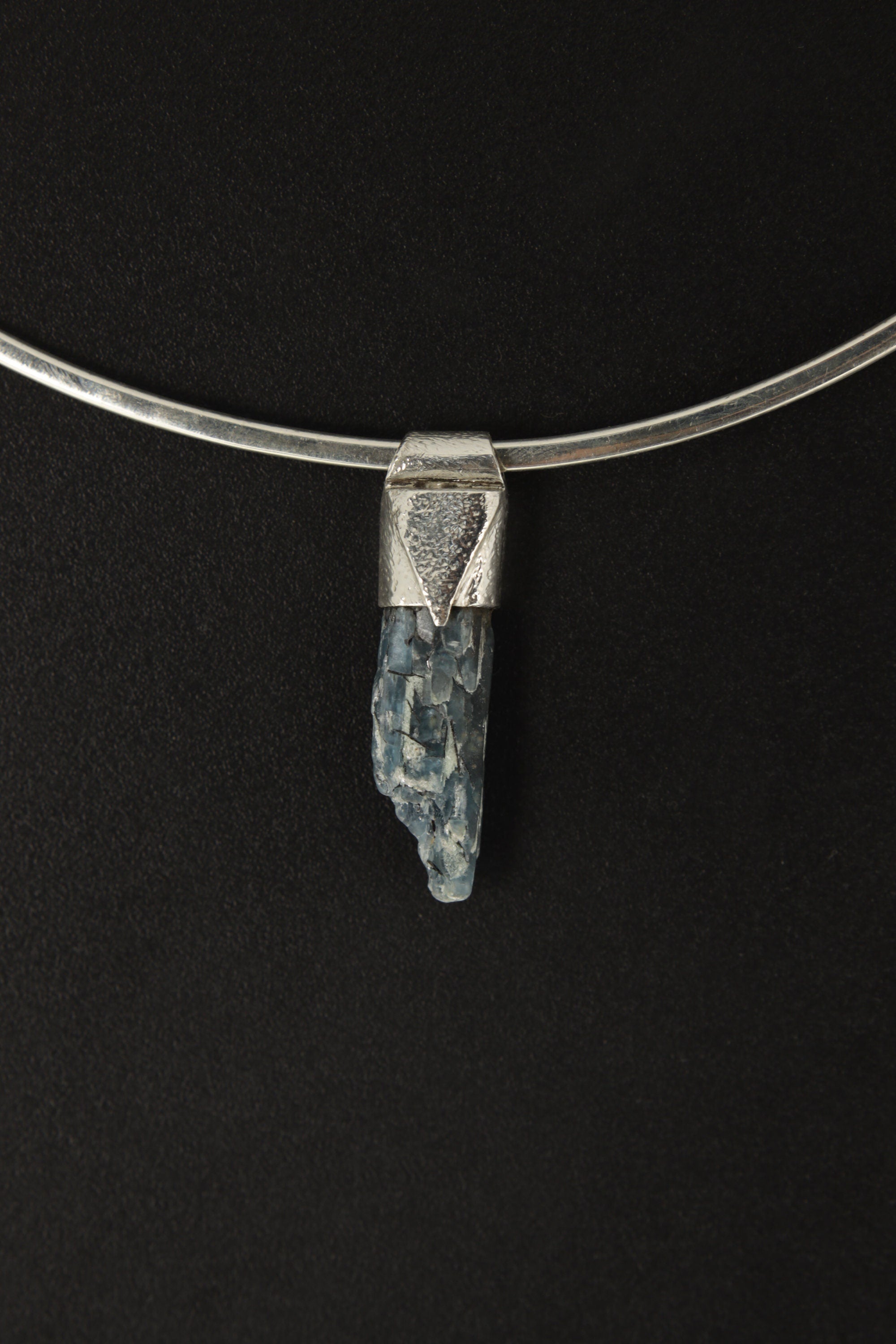 Australian Ocean Kyanite Organic Stack Pendant, textured 925 Sterling Silver, Throat Chakra, Pisces, Calming Communication, Unique Gift