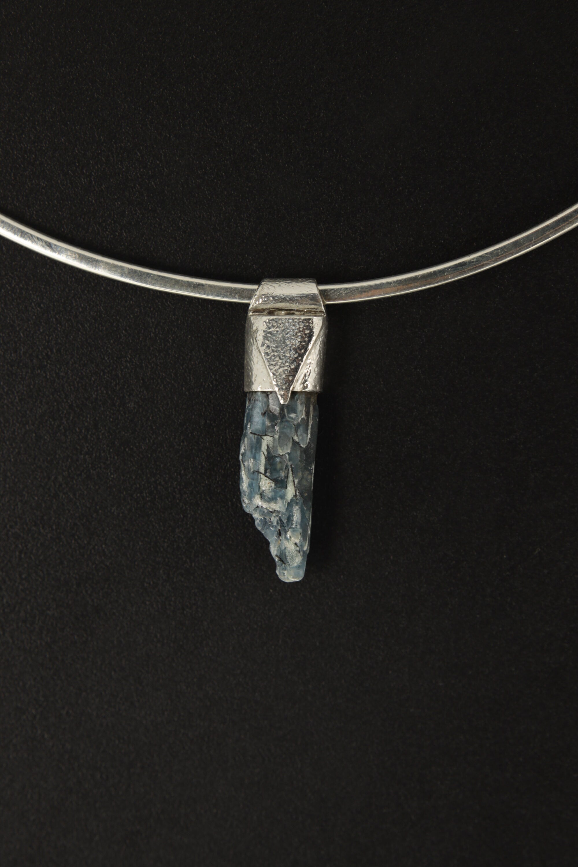 Australian Ocean Kyanite - Organic Stack Pendant - Textured 925 Sterling Silver - Crystal Necklace