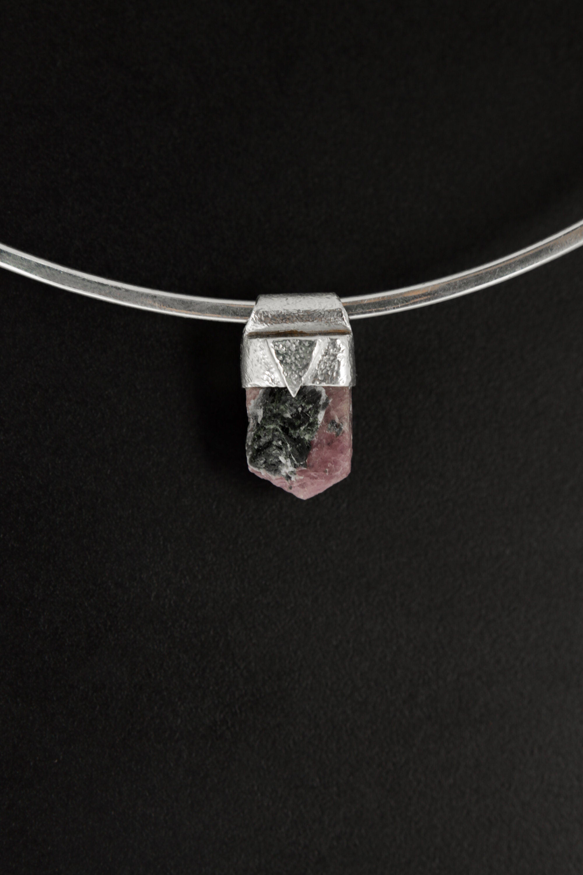 Hexagonal Raw Gem Ruby with Black Mica Stack Pendant, Organic Textured Sterling Silver, Root Chakra, Scorpio Zodiac, Protection and Passion