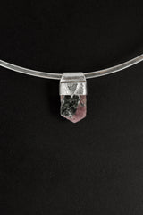 Hexagonal Raw Gem Ruby with Black Mica Stack Pendant, Organic Textured Sterling Silver, Root Chakra, Scorpio Zodiac, Protection and Passion