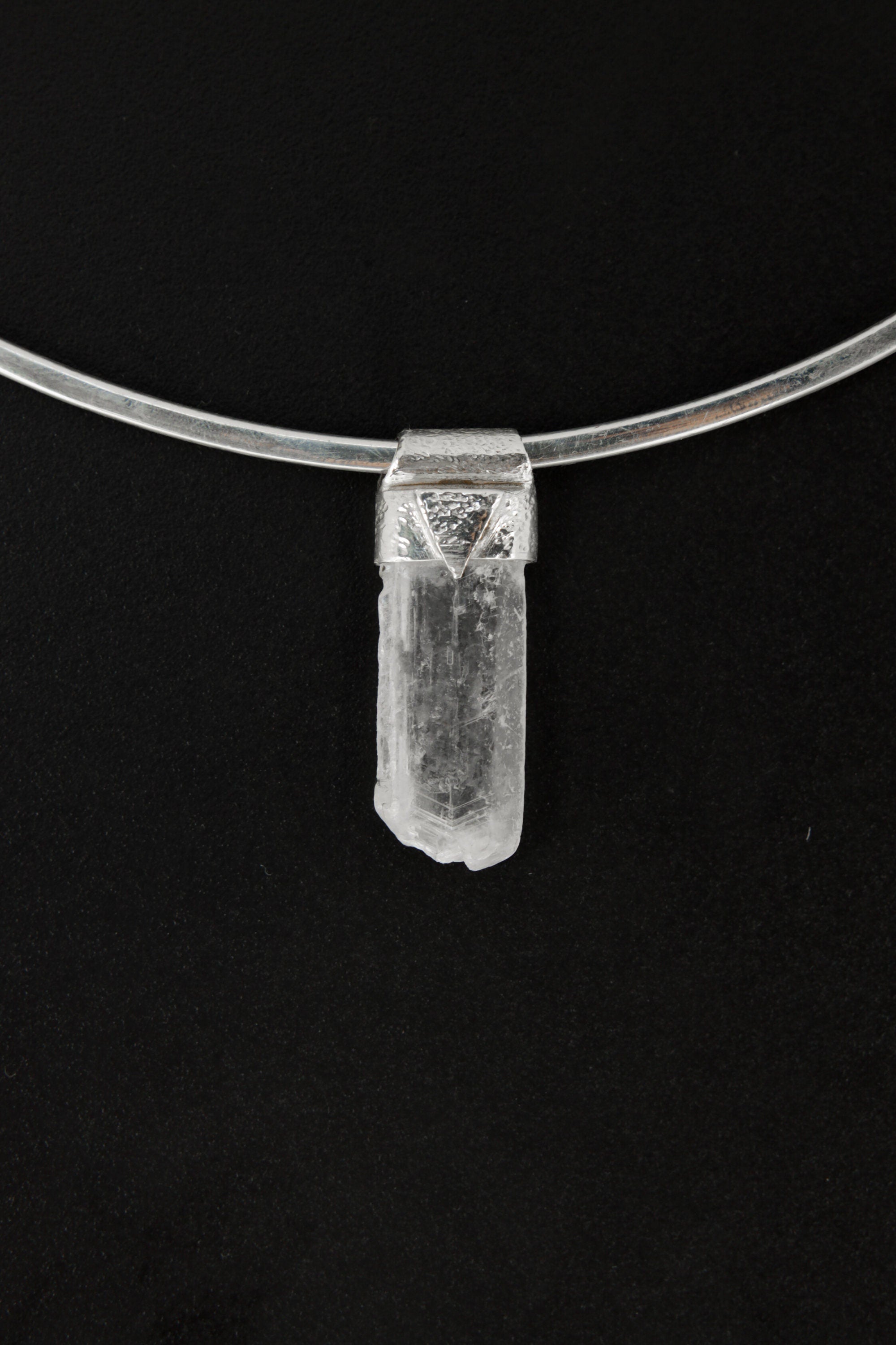 Selenite Crystal Stack Pendant: Sterling Silver Textured Bezel
