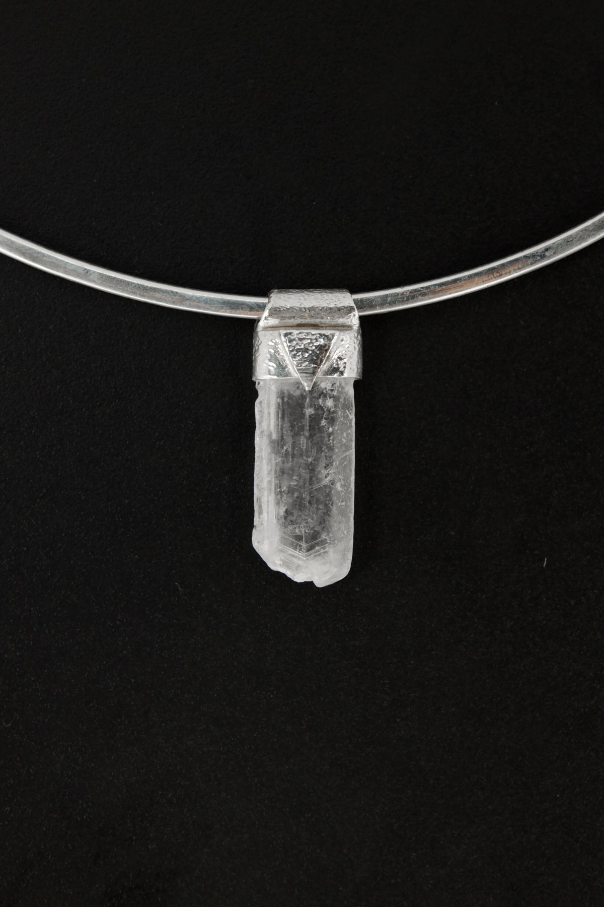 Selenite Crystal Stack Pendant: Sterling Silver Textured Bezel