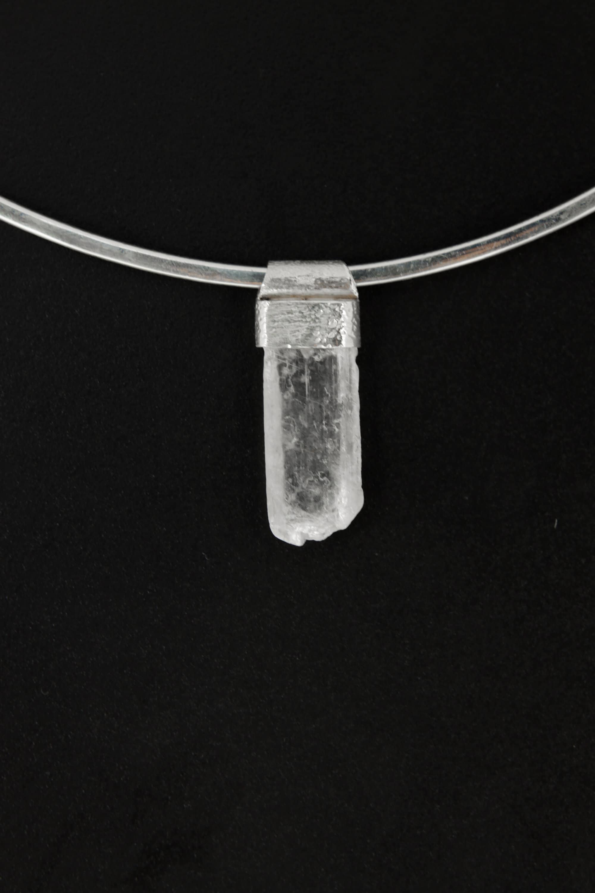 Selenite Crystal Stack Pendant: Sterling Silver Textured Bezel