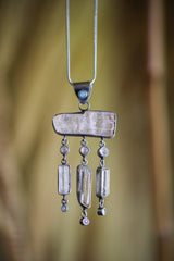 Opal Kunzite Aquamarine Pendant 925 Silver Blue Moonstone Brushed Texture Emotional Healing Jewelry Gift