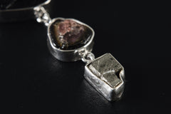 Sterling Silver Tektite Pendant: Watermelon Tourmaline & Pyrite