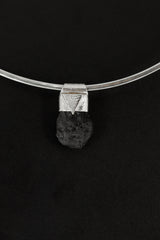Meteor Crystal Necklace Featuring Rare Australian Olive-Coloured Mount Darwin Tektite, Organic Textured 925 Sterling Silver Stack Pendant