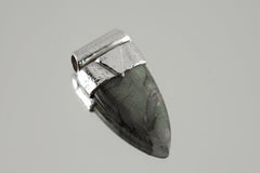 Tooth Shaped Blue Labradorite Cabochon Stack Pendant, Organic Textured Sterling Silver,Third Eye Chakra,Scorpio Zodiac, Intuition,Protection