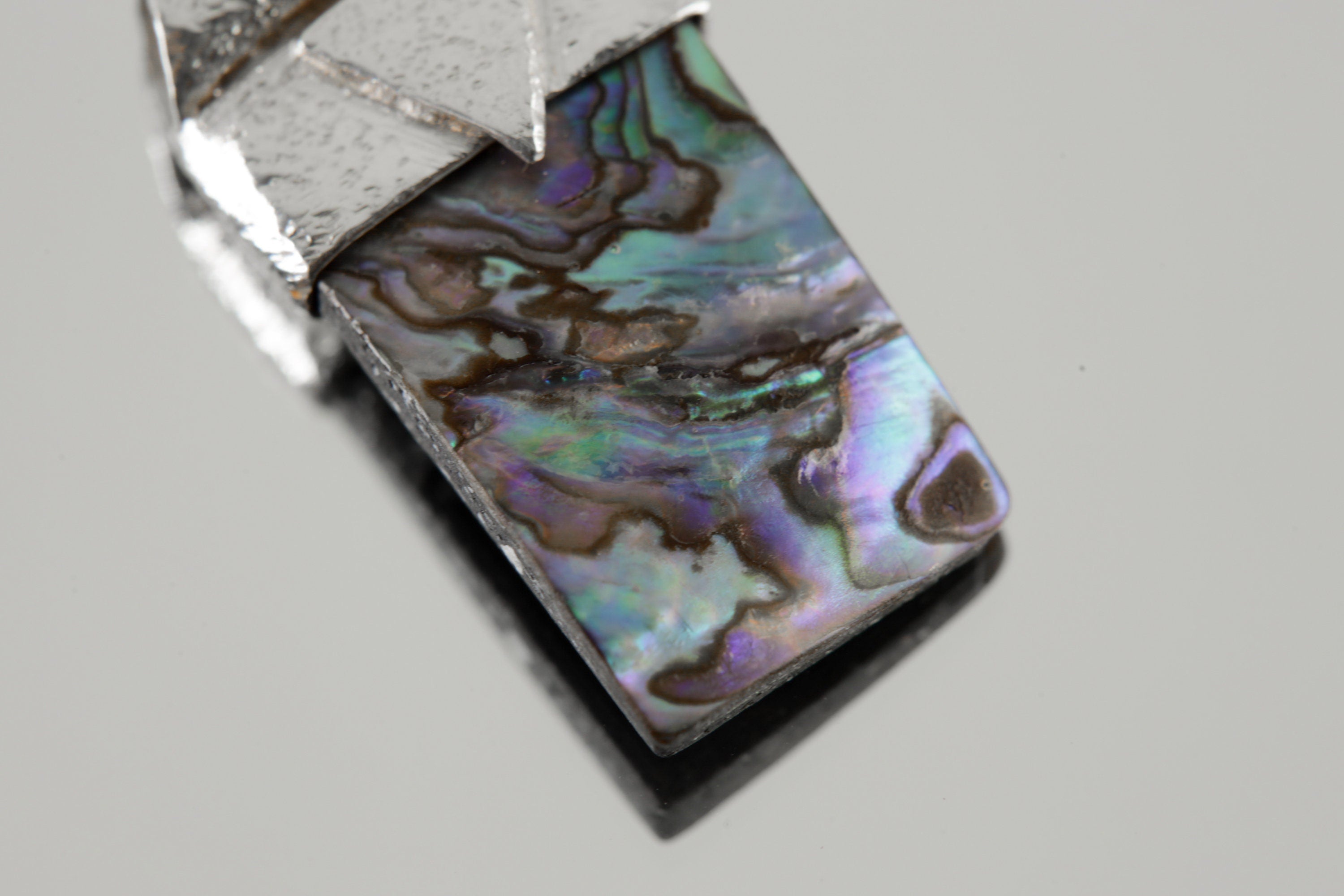Square Mother of Pearl Doublet Pendant, Stack Collection Charm, Organic Textured Sterling Silver, Heart Chakra, Cancer Zodiac, Healing
