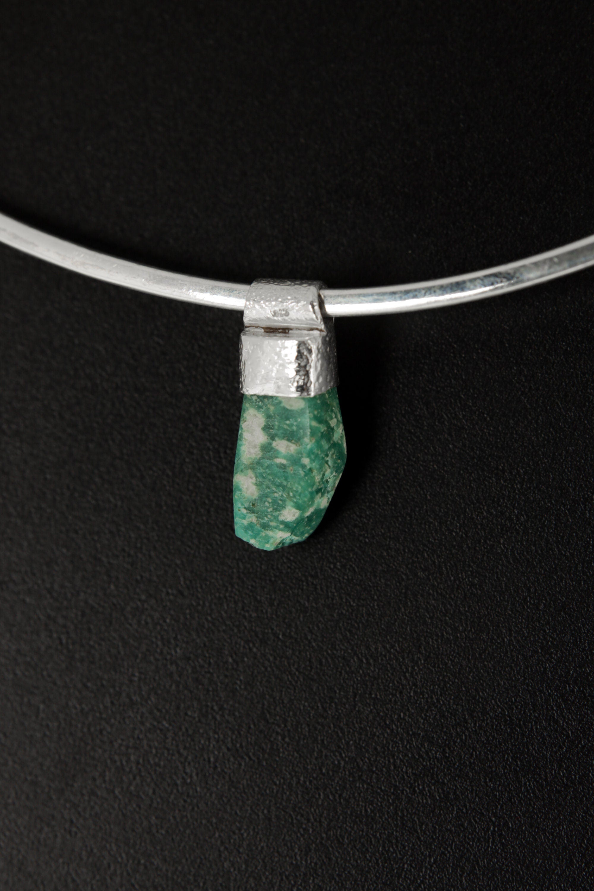 Rough Cut Amazonite - Stack Pendant - Organic Textured 925 Sterling Silver - Crystal Necklace - No/2