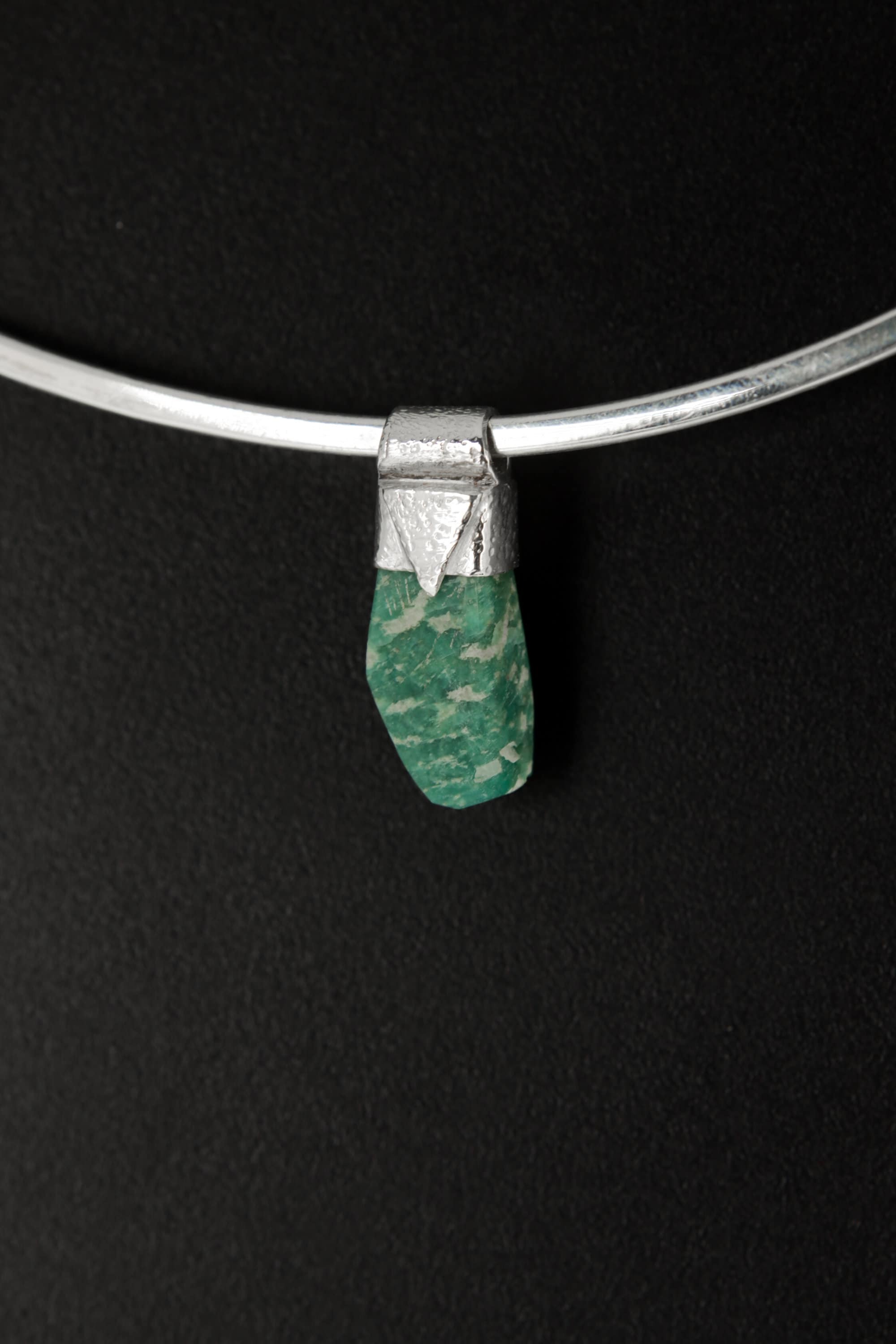 Amazonite Stack Pendant 925 Sterling Silver Rough Cut Crystal Necklace Heart Throat Chakra Layering Gift