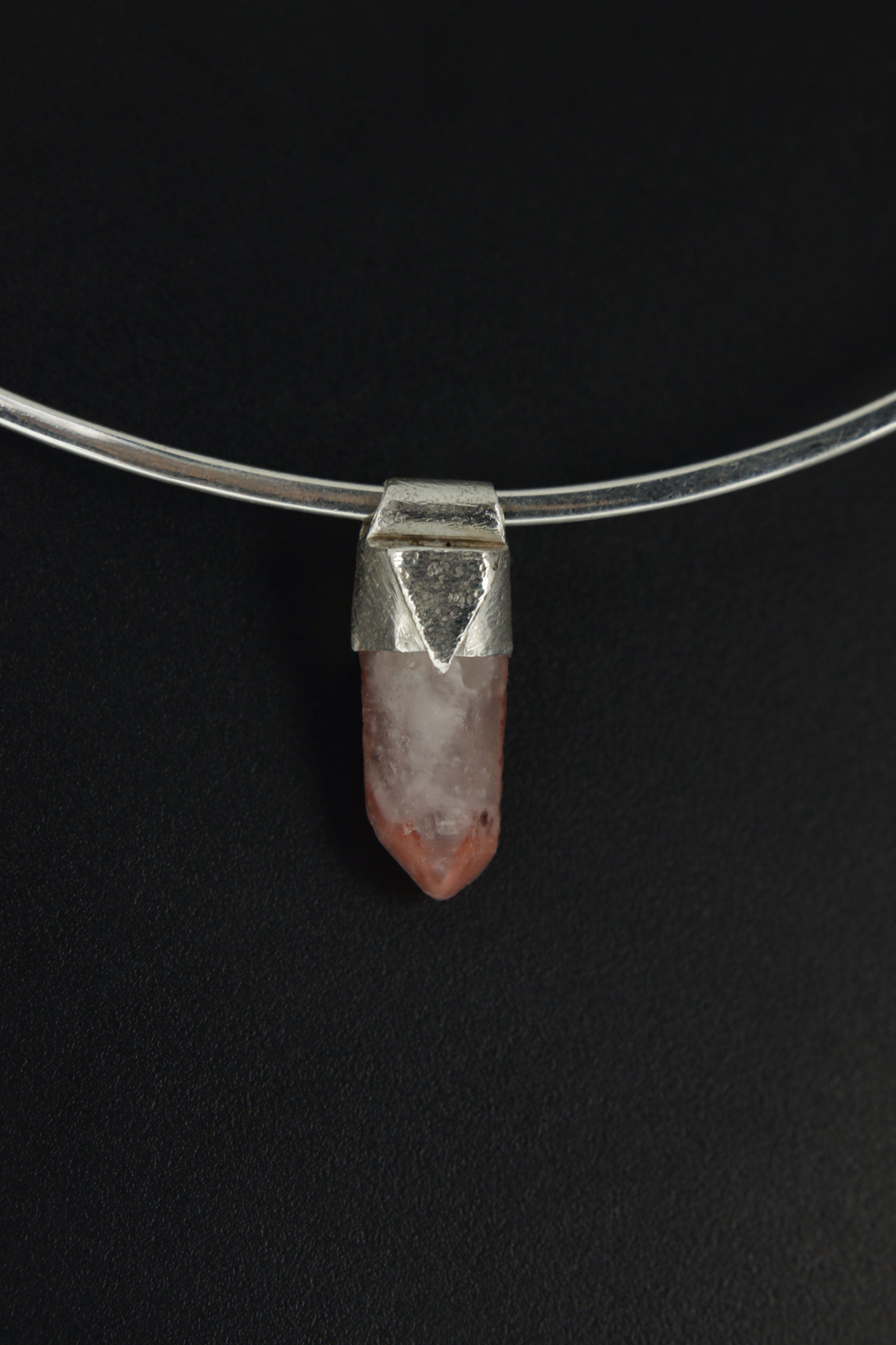 Australian Phantom Lithium Quartz Point Stack Pendant, Organic Textured 925 Sterling Silver,Heart Chakra,Libra, Balance, Unique Gift - No/01