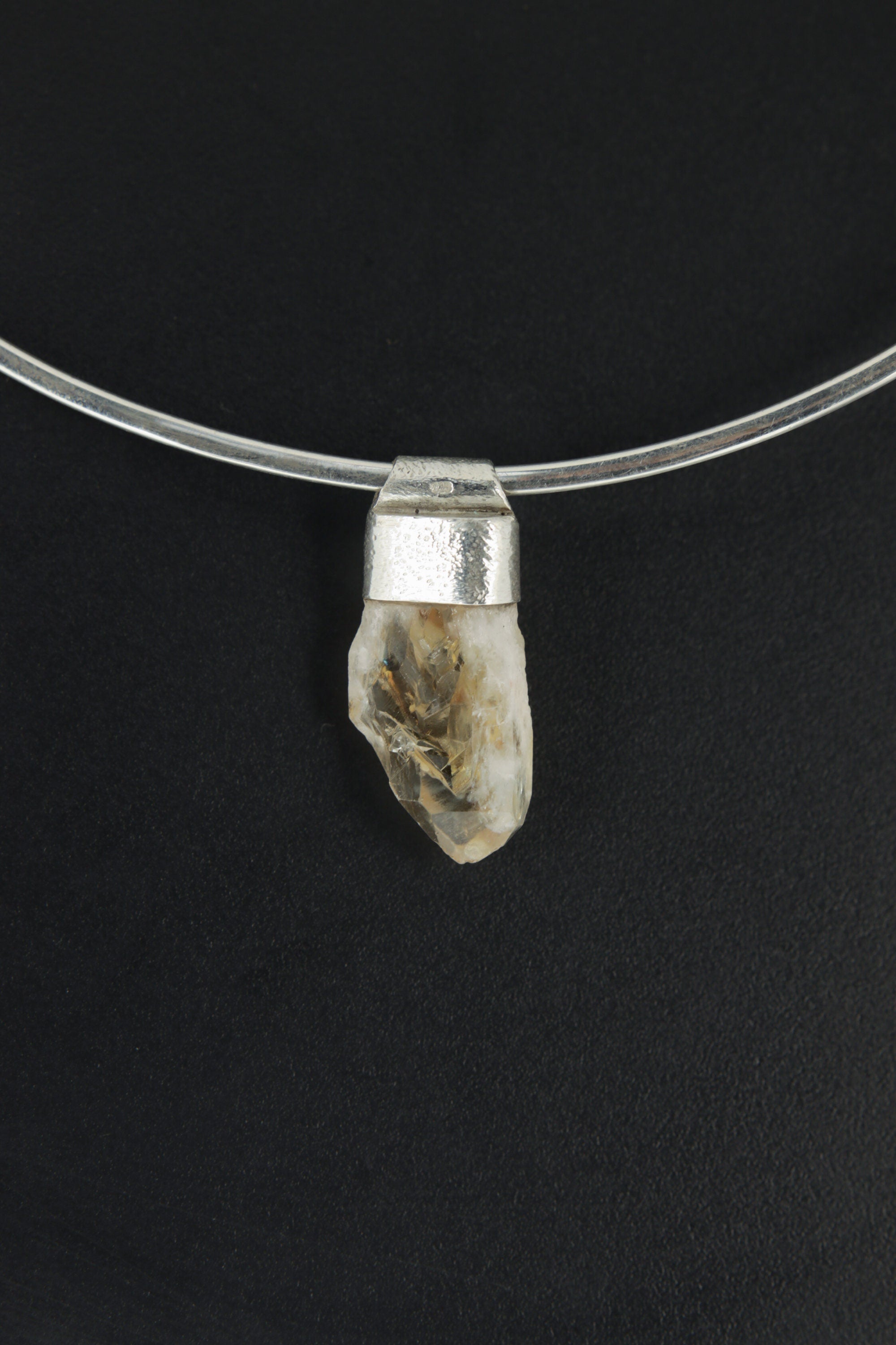 Natural Phantom Citrine Quartz Pendant: Organic Sterling Silver, Leo Zodiac