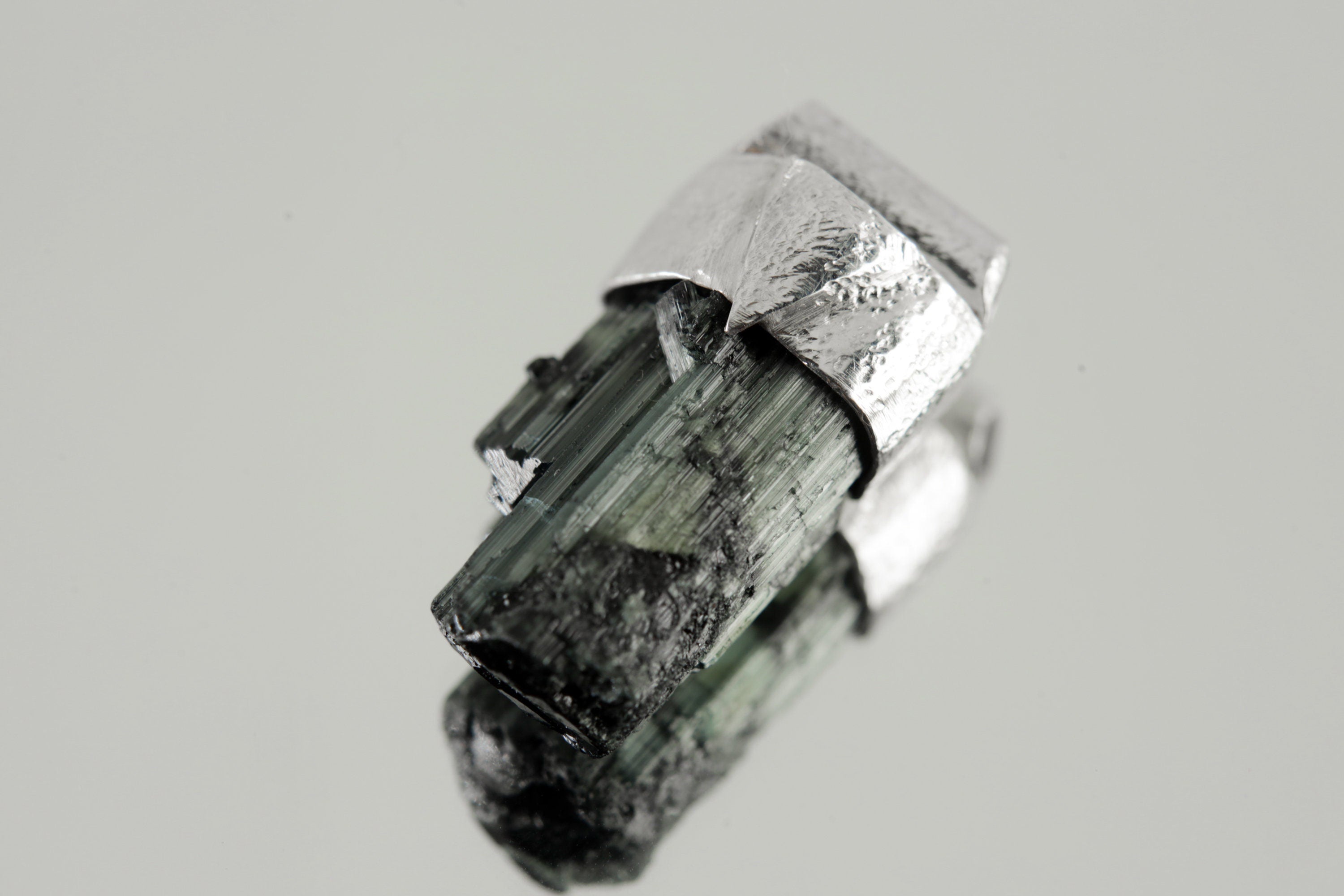 Raw Green Tourmaline Necklace: Sterling Silver Textured Pendant