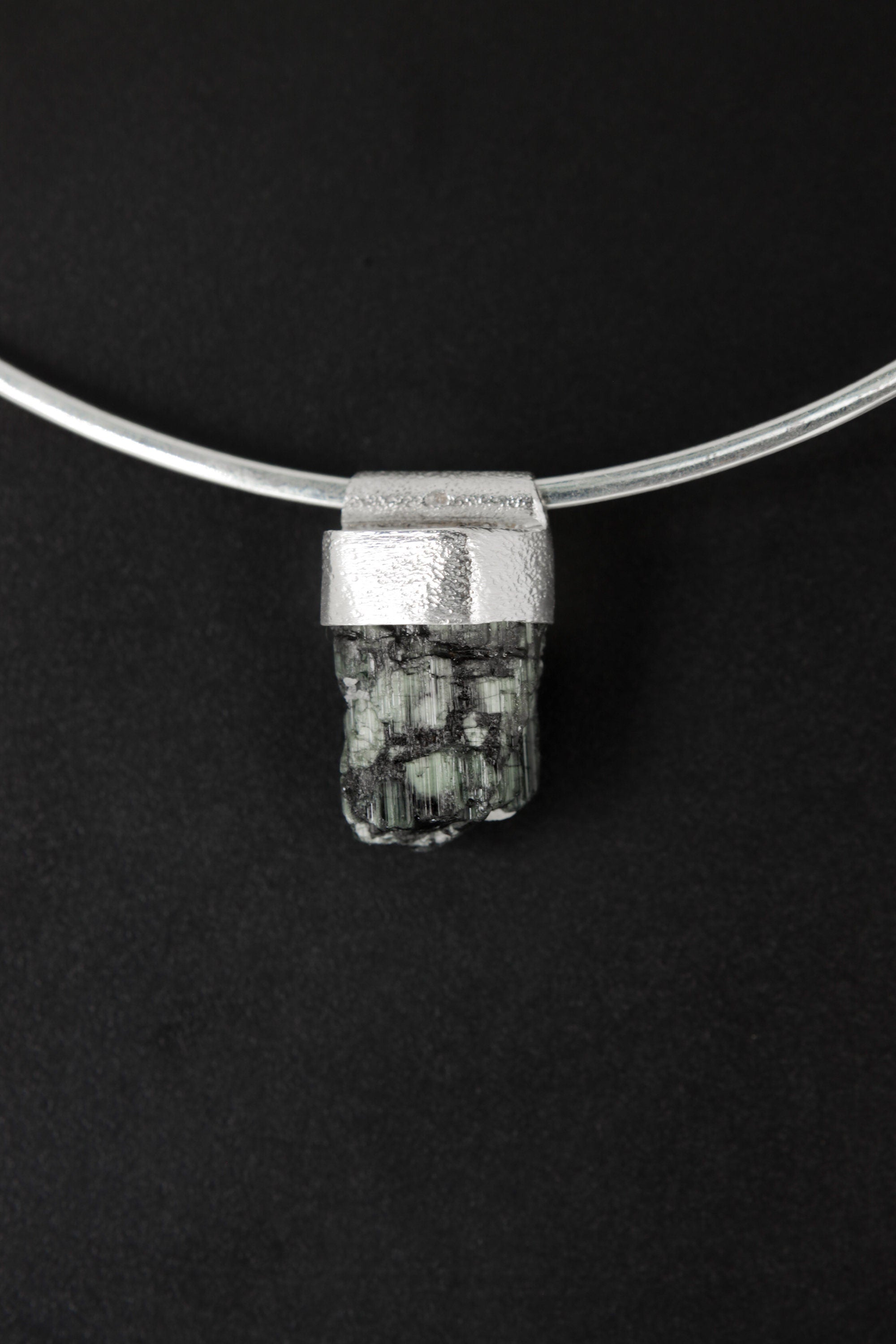 Raw Green Tourmaline - Stack Pendant - Organic Textured - 925 Sterling Silver - Crystal Necklace - NO/01