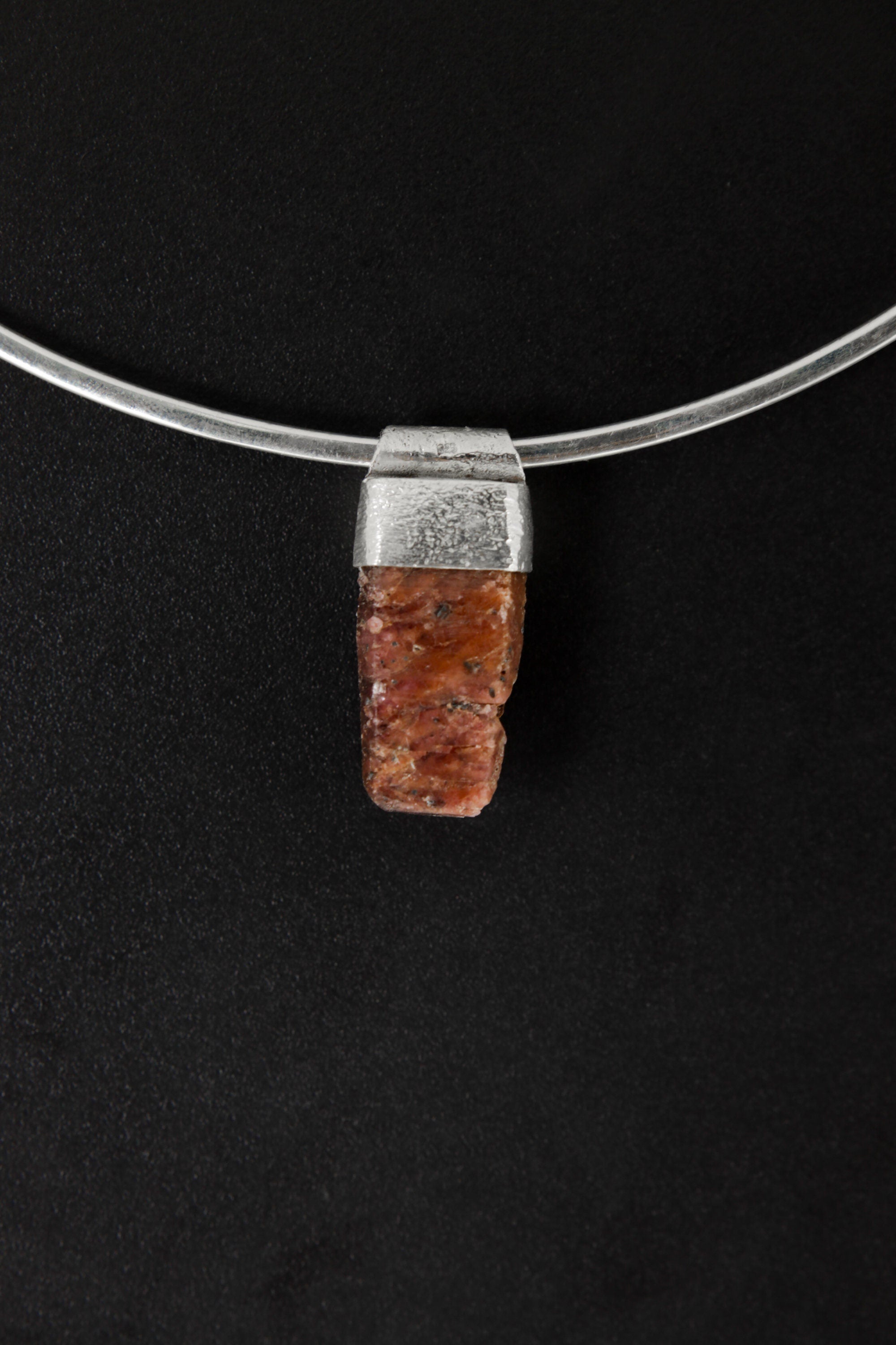 Hexagonal Raw Spinel Ruby Stack Pendant, Organic Textured 925 Sterling Silver, Root Chakra, Aries Zodiac, Strength and Vitality, Unique Gift