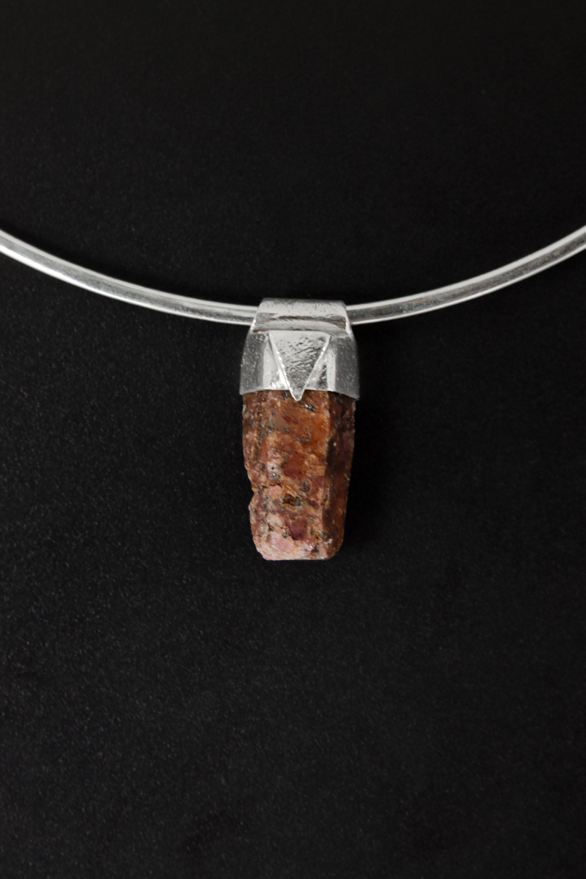 Hexagonal Raw Spinel Ruby Stack Pendant, Organic Textured 925 Sterling Silver, Root Chakra, Aries Zodiac, Strength and Vitality, Unique Gift