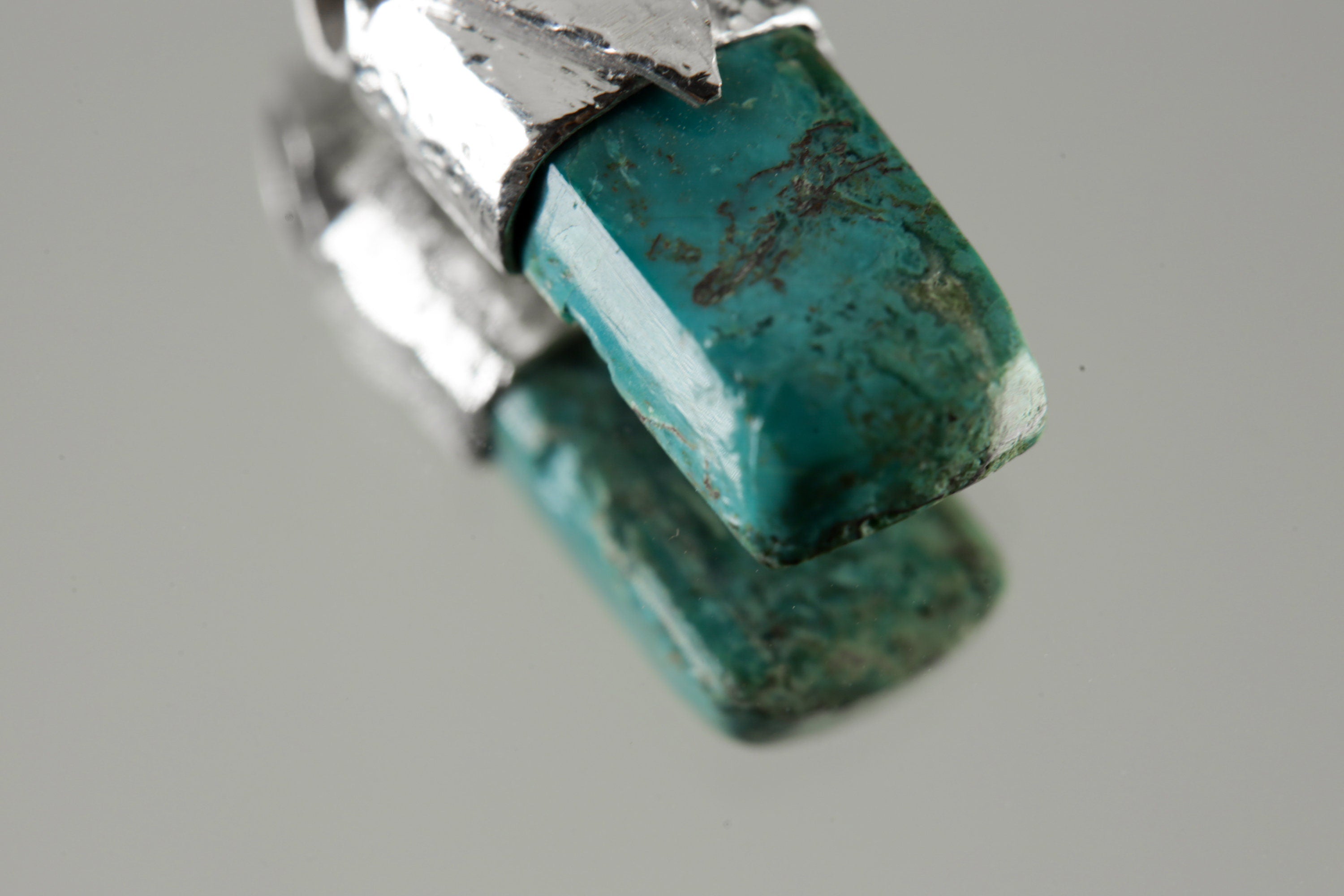 Tiny Australian Chrysocolla Cabochon Stack Pendant, Organic Textured 925 Sterling Silver, Throat Chakra, Virgo Zodiac, Communication