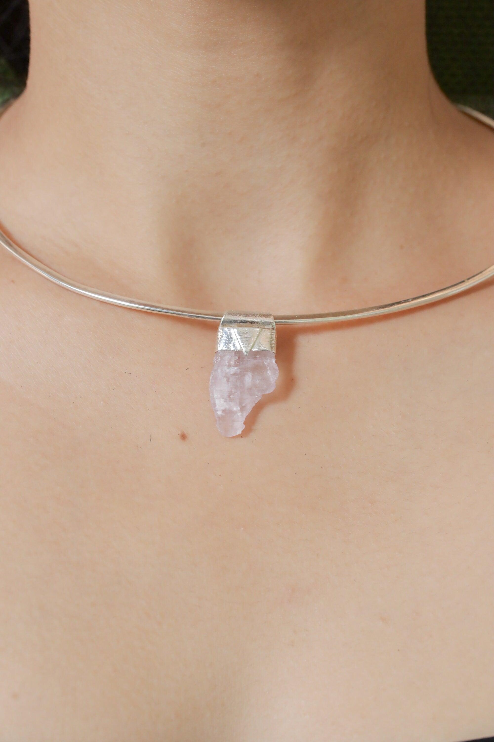 Light Pink Kunzite/Spodumene Specimen Stack Pendant, Organic Textured Sterling Silver, Heart Chakra, Taurus Zodiac, Emotional Healing -NO/03