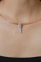 Australian Blue Lace Agate Tooth Cabochon Stack Pendant, Organic Textured Sterling Silver, Throat Chakra, Pisces, Calming, Unique Gift