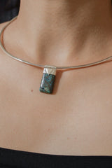 Australian Chrysocolla Cabochon Stack Pendant, Organic Textured 925 Sterling Silver, Throat Chakra, Gemini Zodiac, Communication Strength