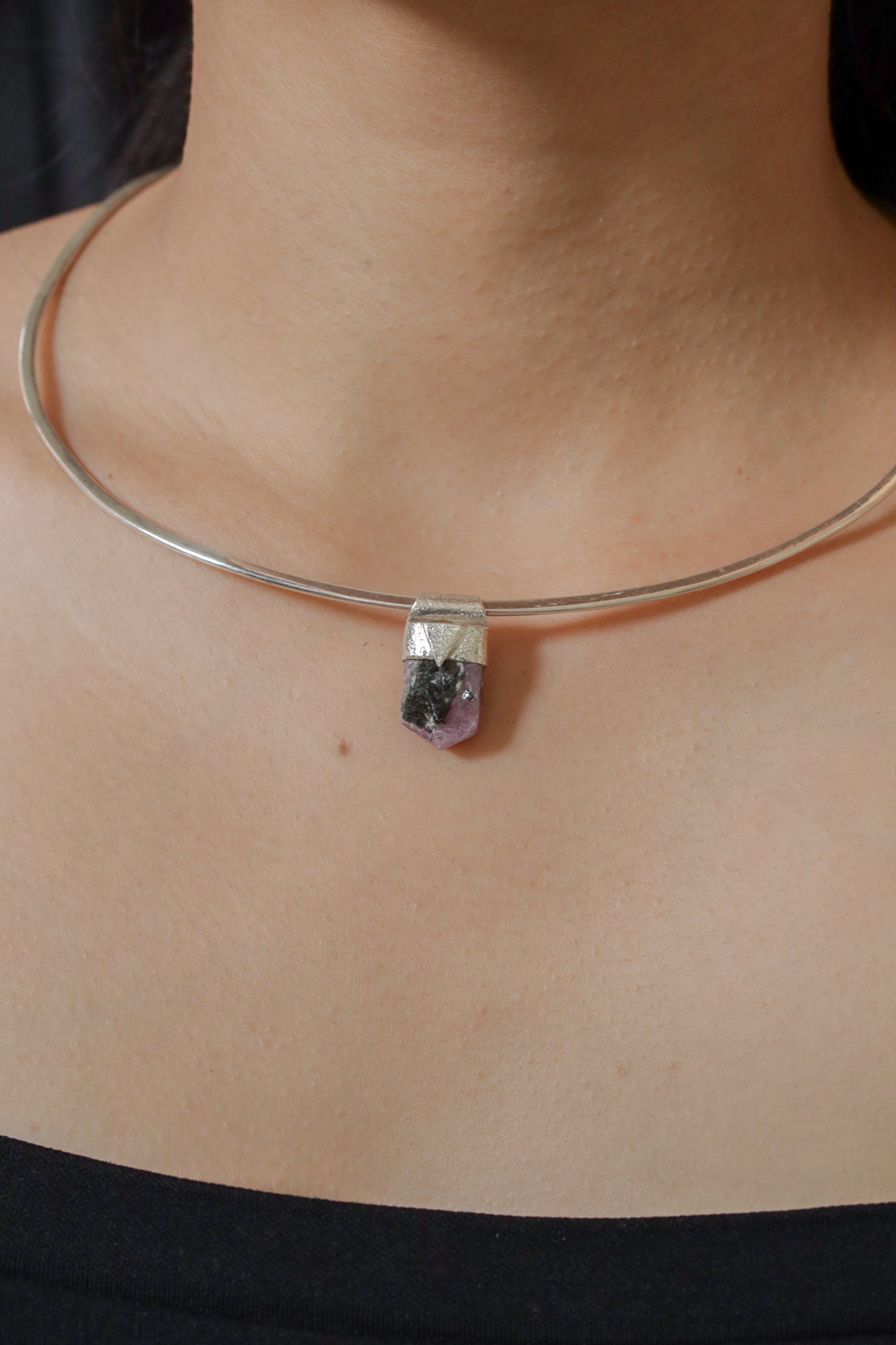 Hexagonal Raw Gem Ruby with Black Mica Stack Pendant, Organic Textured Sterling Silver, Root Chakra, Scorpio Zodiac, Protection and Passion