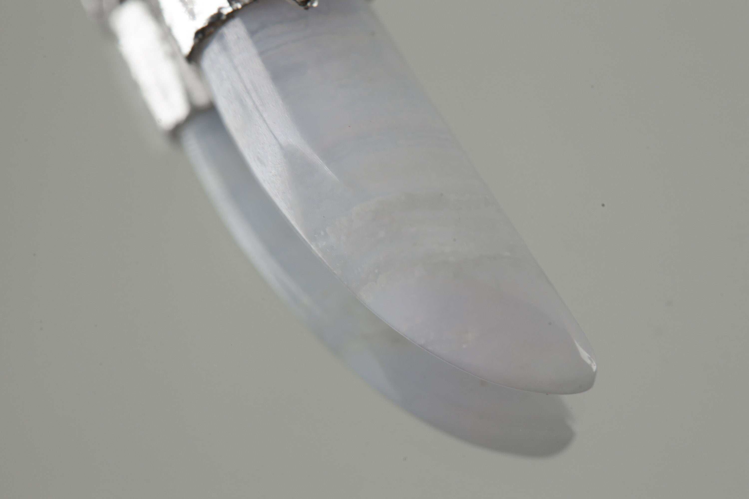 Australian Blue Lace Agate Tooth Cabochon Stack Pendant, Organic Textured Sterling Silver, Throat Chakra, Pisces, Calming, Unique Gift