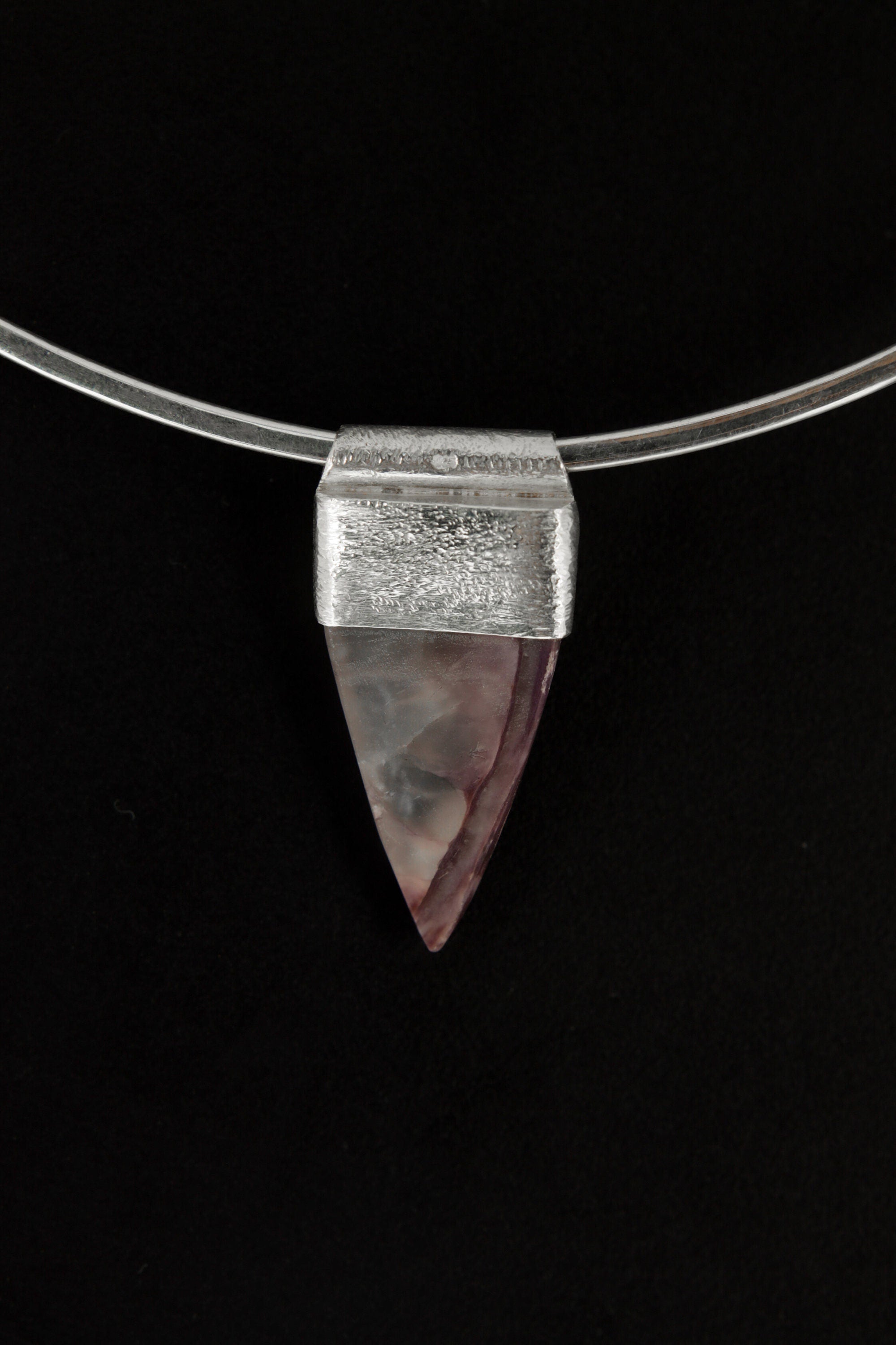 Fang Shaped Silicate Charoite Cabochon Stack Pendant, Organic Textured Sterling Silver, Third Eye Chakra, Scorpio, Spiritual, Unique Gift