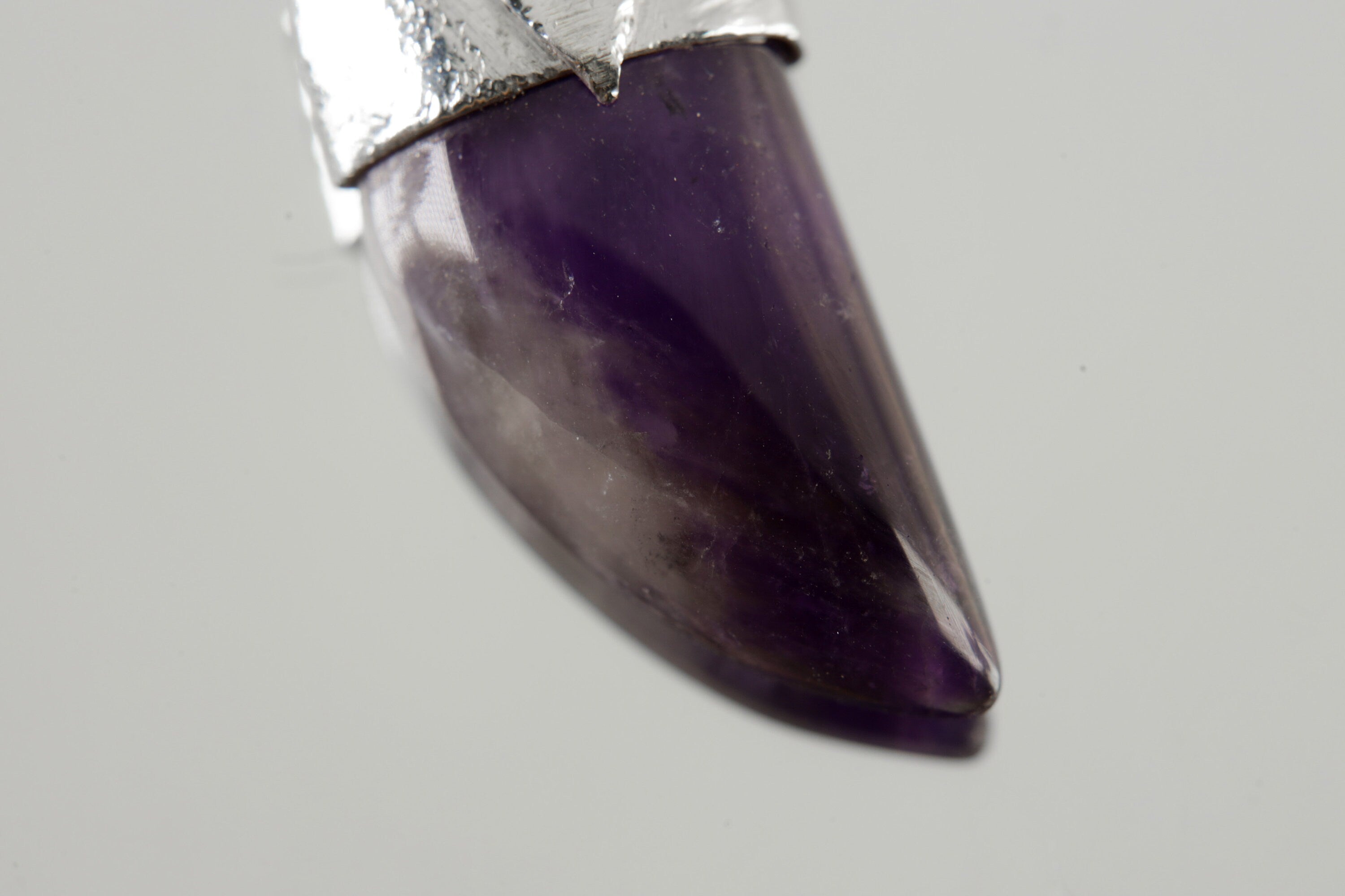 Tooth Shaped Amethyst Cabochon - Stack Pendant - Organic Textured 925 Sterling Silver - Crystal Necklace