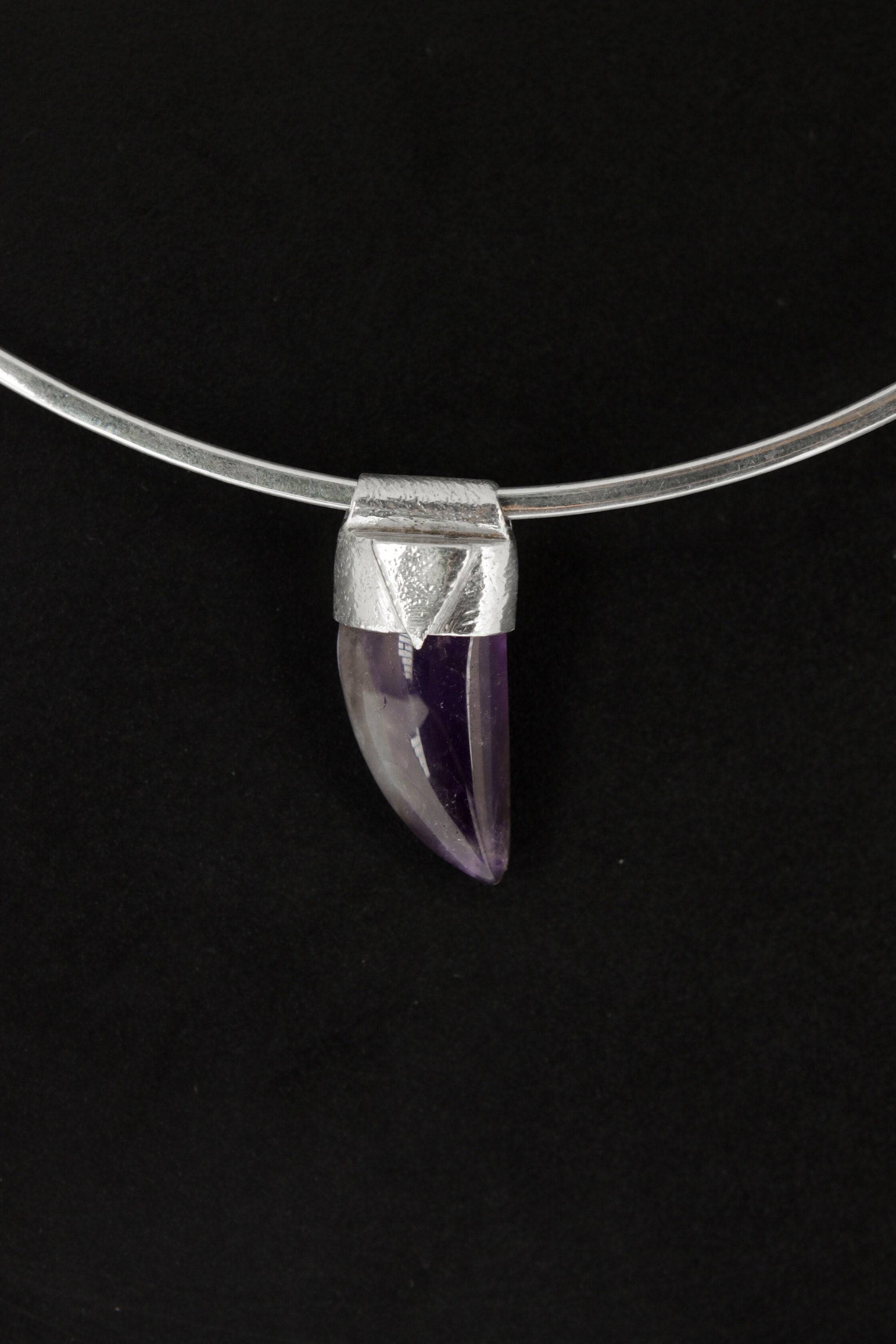 Tooth Amethyst Cabochon Pendant: Textured Sterling Silver, Spiritual Jewelry