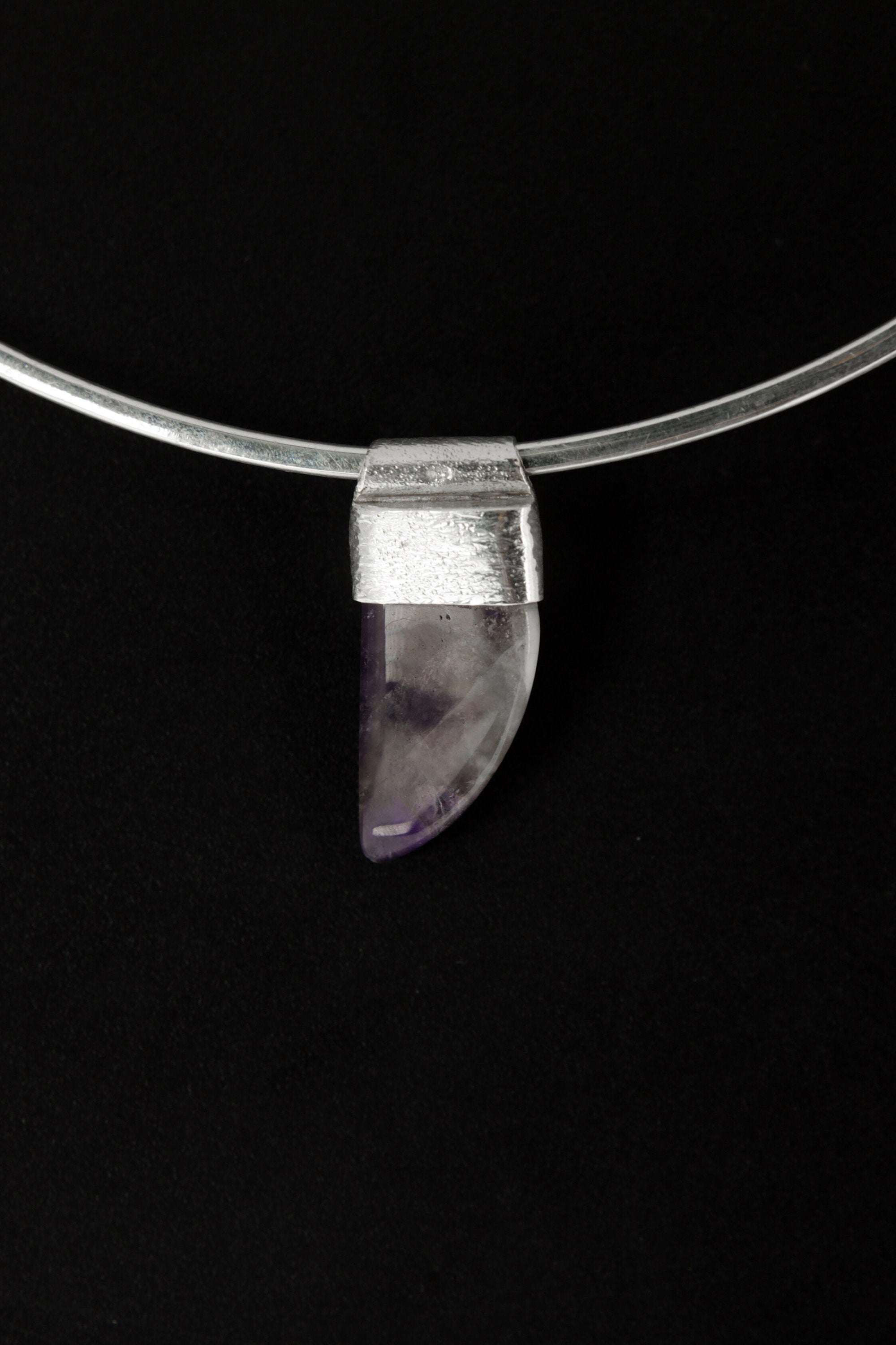 Tooth Amethyst Cabochon Pendant: Textured Sterling Silver, Spiritual Jewelry