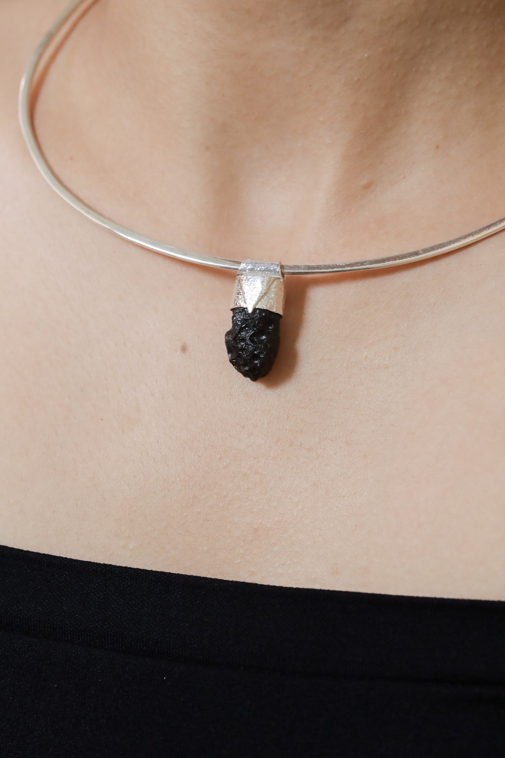 Mount Darwin Tektite - Stack Pendant - Organic Textured 925 Sterling Silver - Crystal Necklace -NO/01