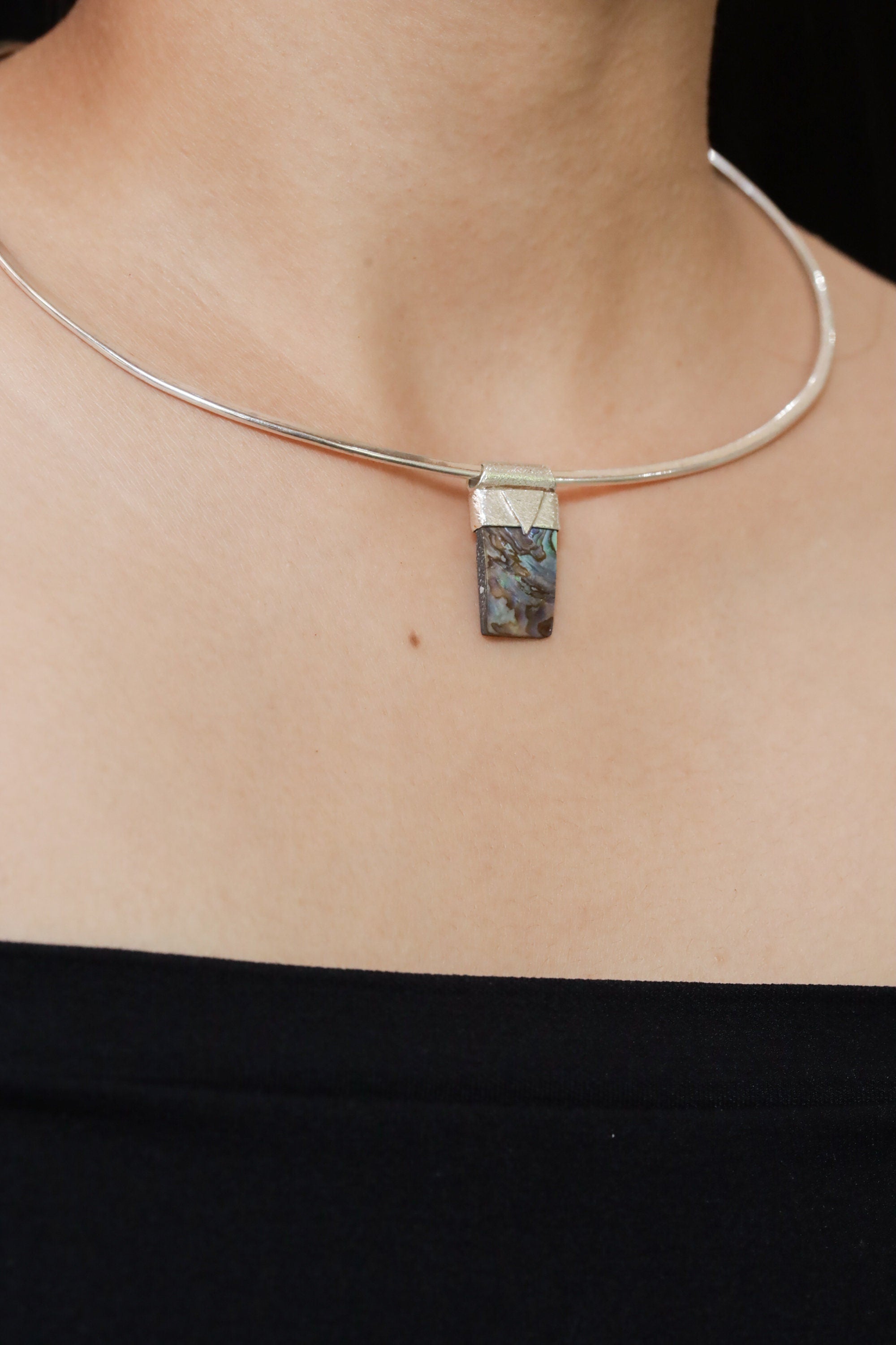 Square Mother of Pearl Doublet Pendant, Stack Collection Charm, Organic Textured Sterling Silver, Heart Chakra, Cancer Zodiac, Healing
