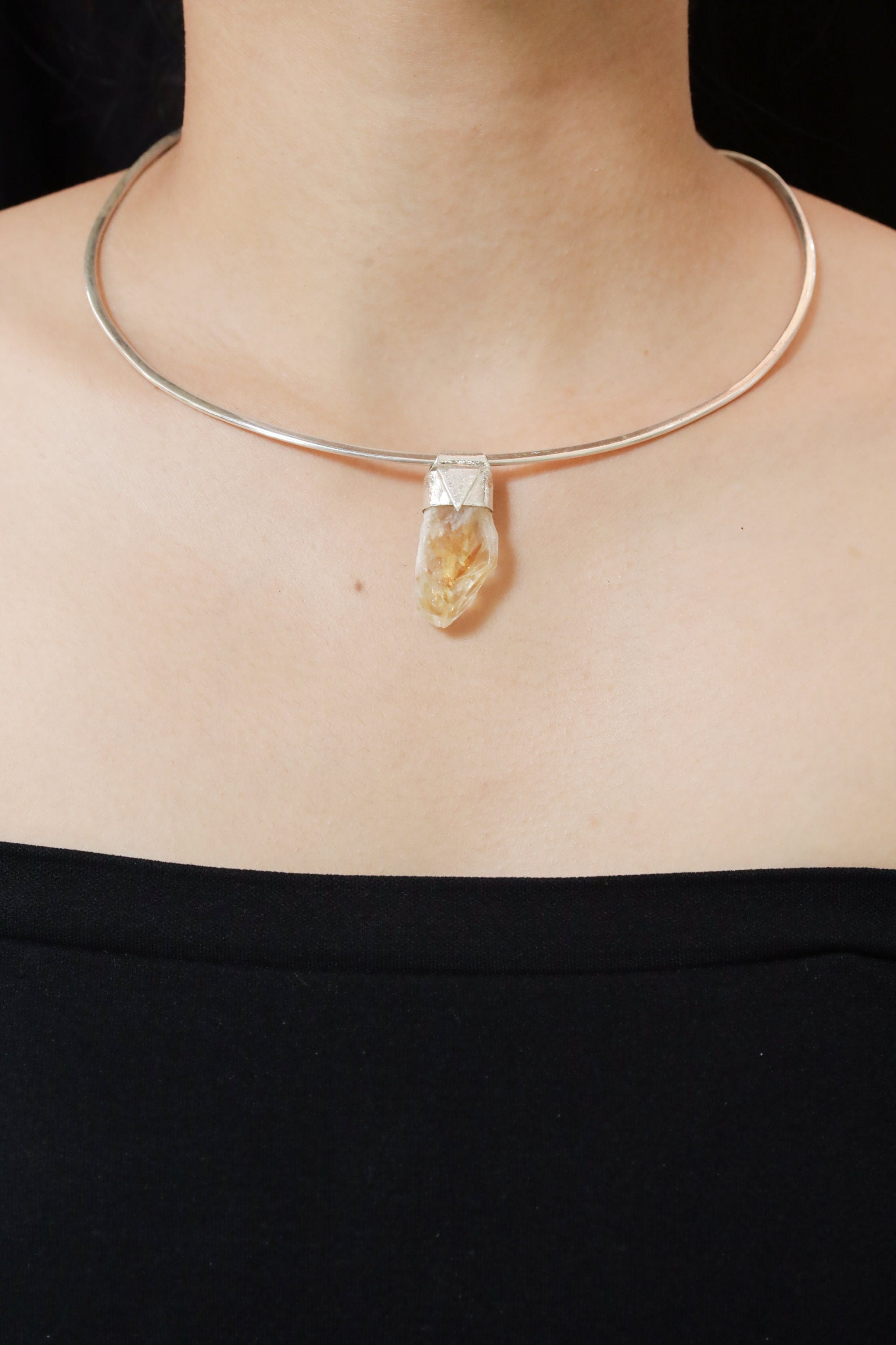 Natural Citrine Quartz Pendant 925 Sterling Silver Stack Necklace Phantom Crystal Manifestation Talisman
