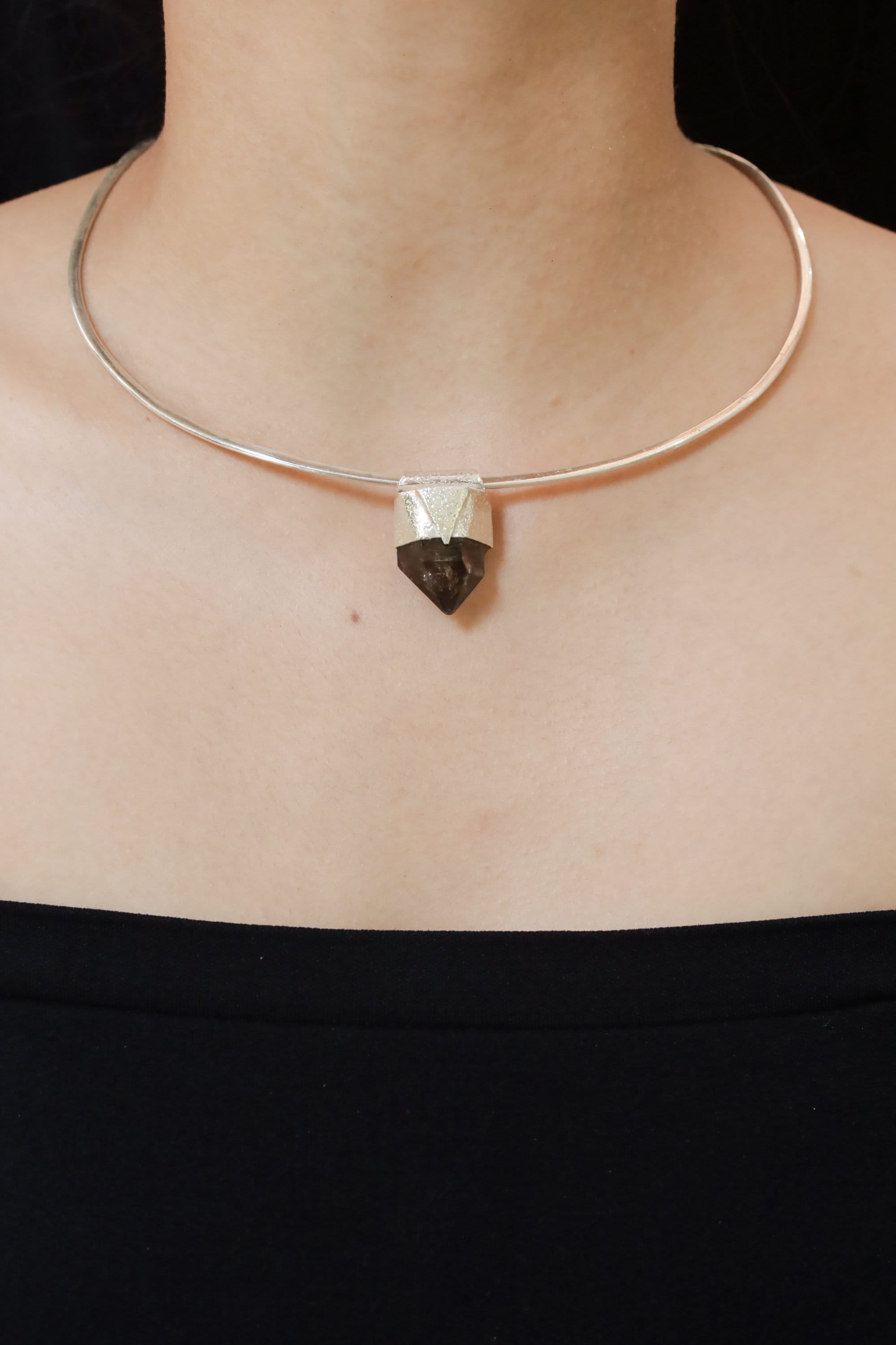 Australian Double Terminated Morella Smoky Quartz Stack Pendant, Organic Textured Sterling Silver, Capricorn Zodiac, Grounding,Protection
