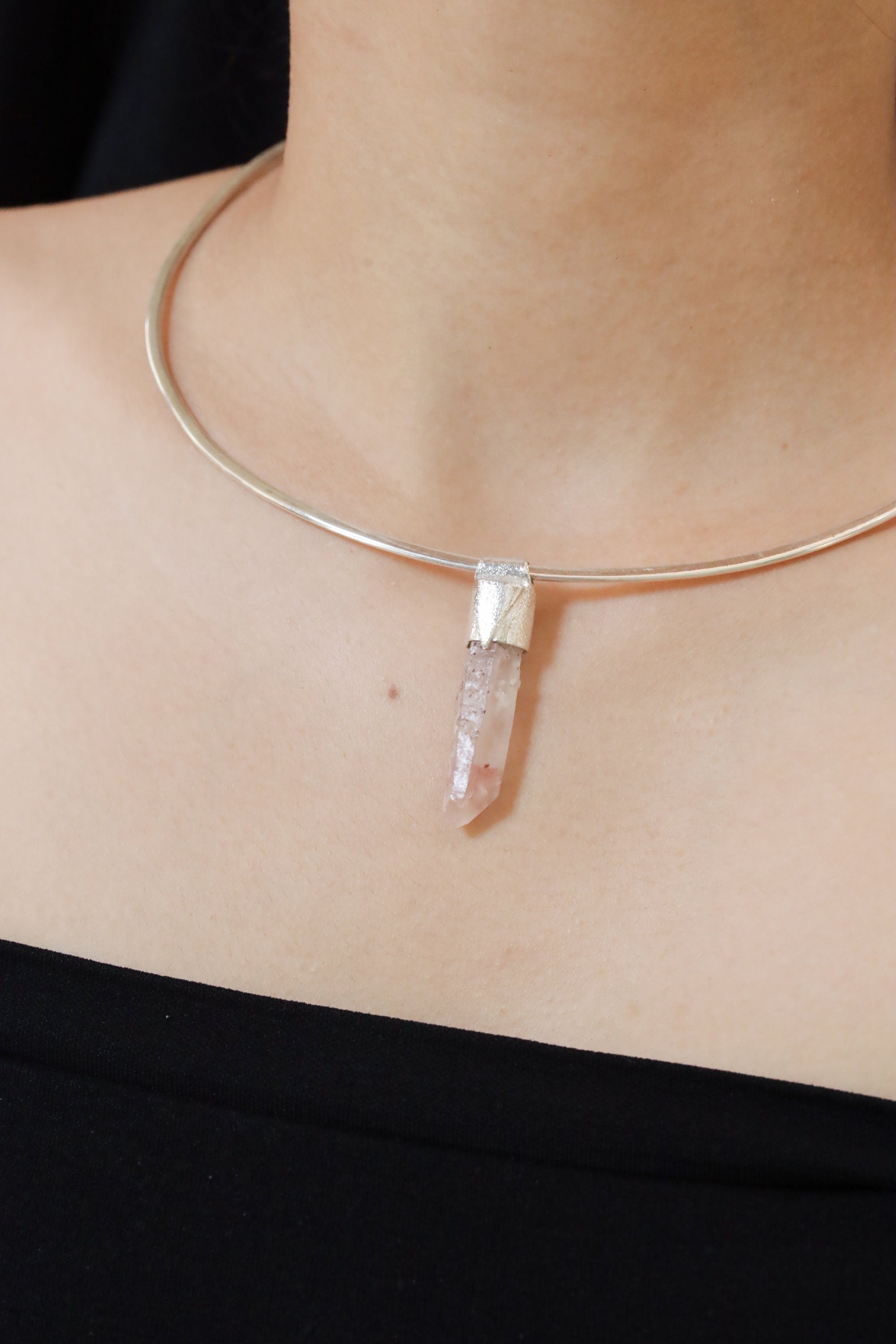 Australian Lithium Quartz Stack Pendant 925 Silver Phantom Crystal Necklace Heart Crown Chakra Layering Gift